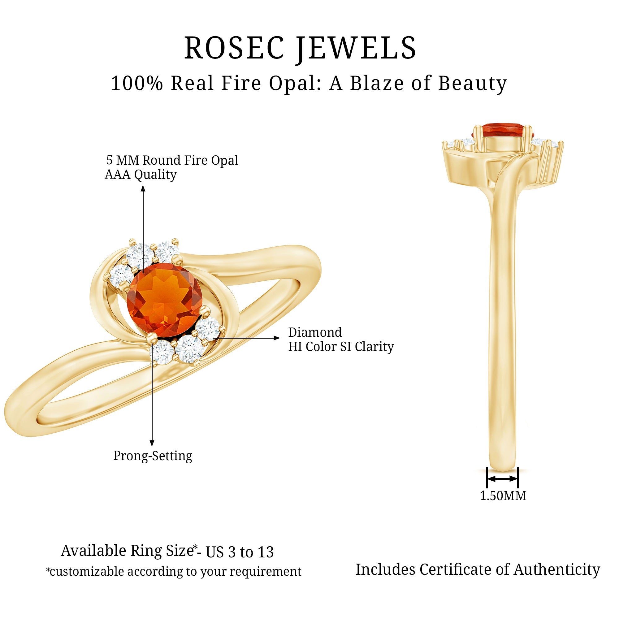 1/4 Ct Fire Opal and Diamond Bypass Promise Ring