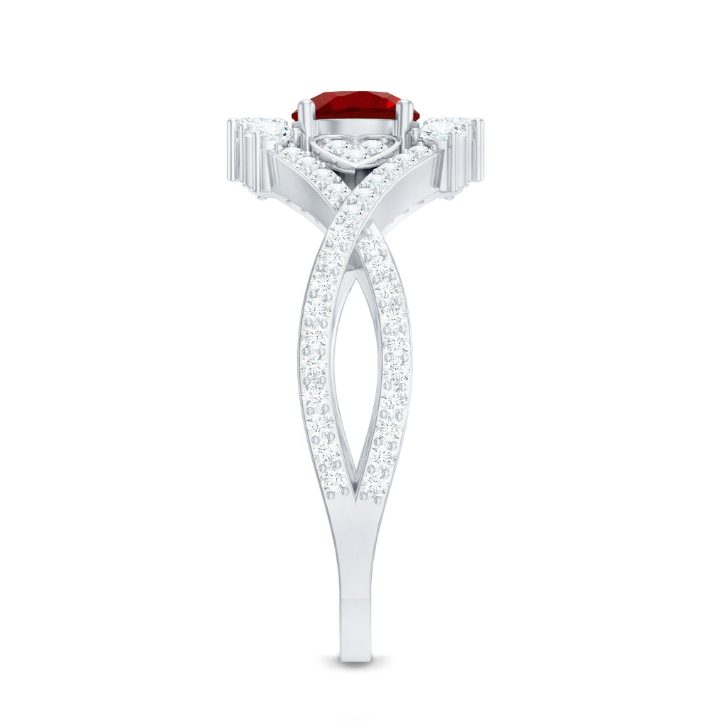 Lab Created Ruby and Moissanite Classic Engagement Ring