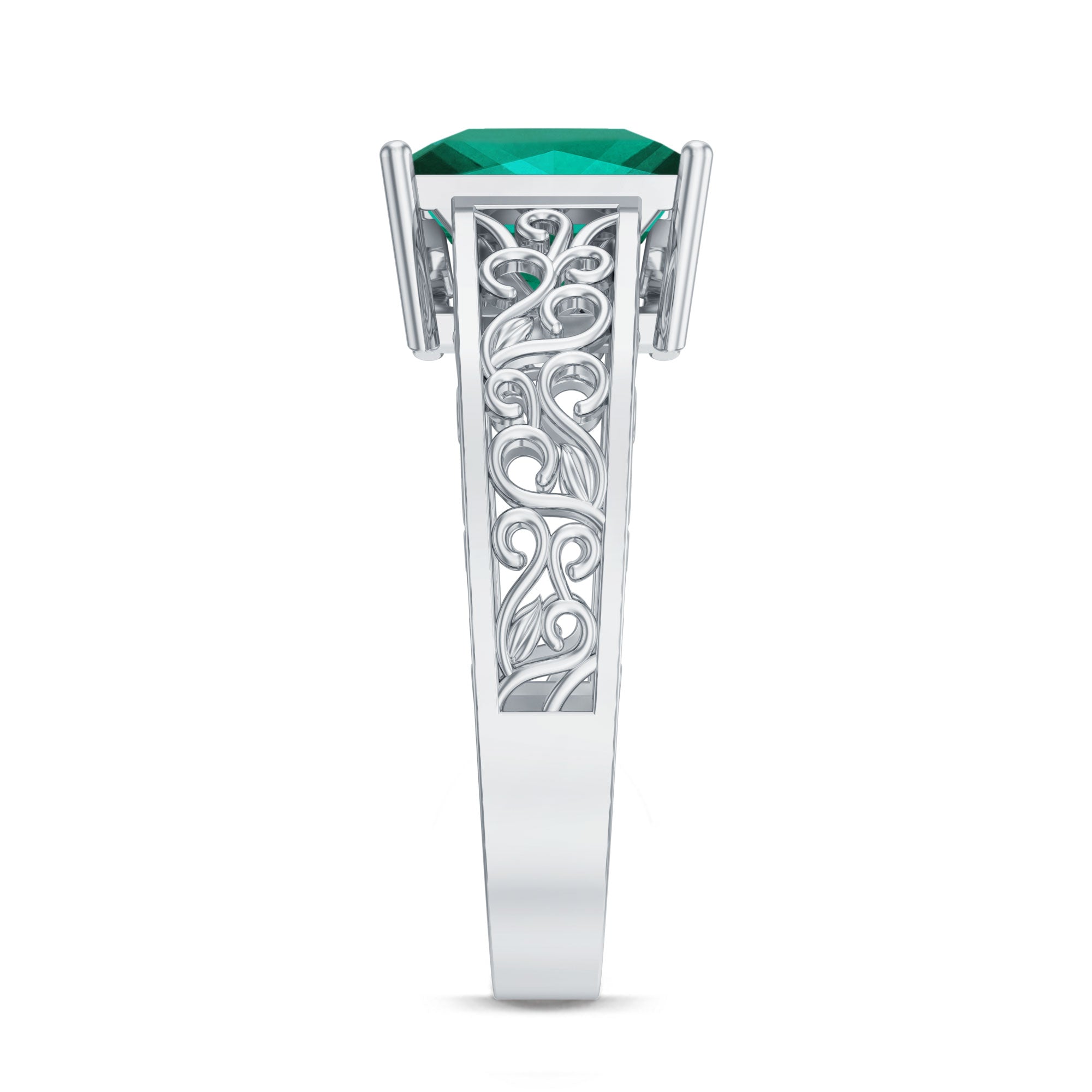 Certified 2.4 Carat Princess Cut Lab Grown Emerald Filigree Engagement Ring