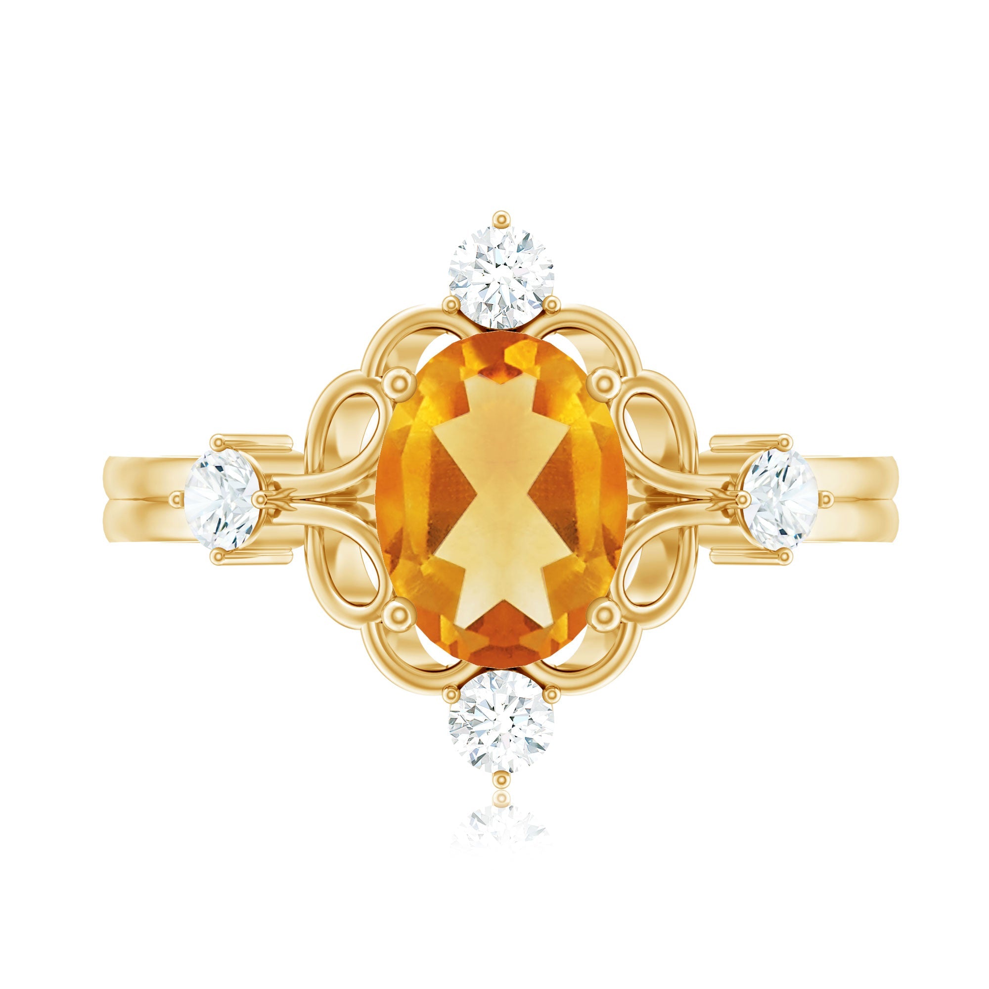 Vintage Style 6X8mm Citrine Oval Engagement Ring with Diamond