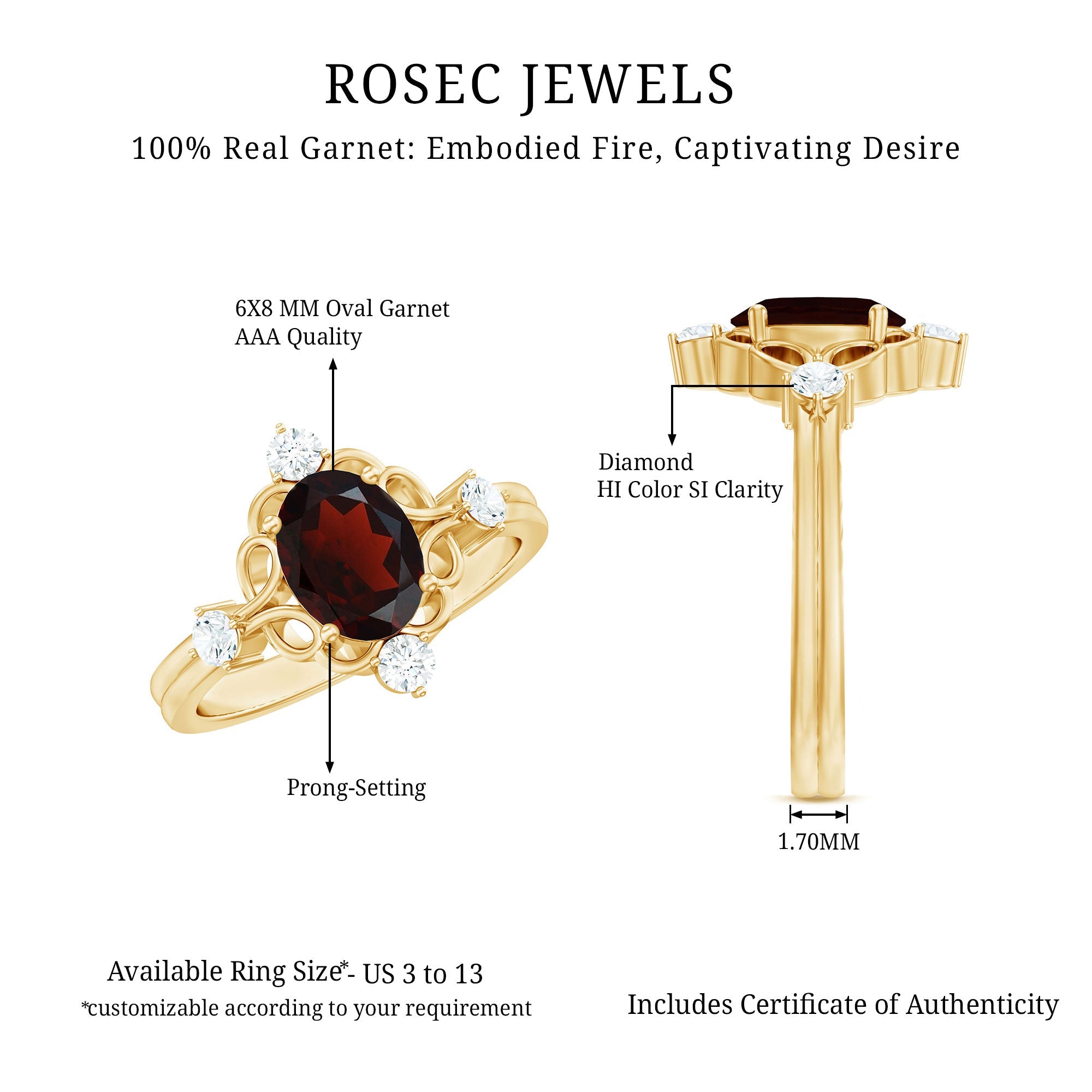 Vintage looking 6X8mm Oval Garnet Engagement Ring with Diamond