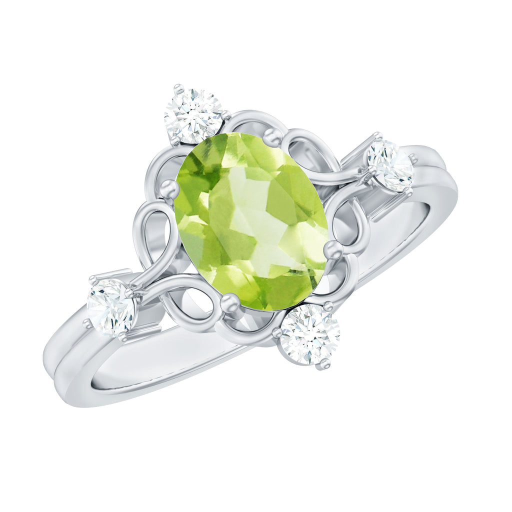 Oval Peridot Cocktail Ring with Diamond