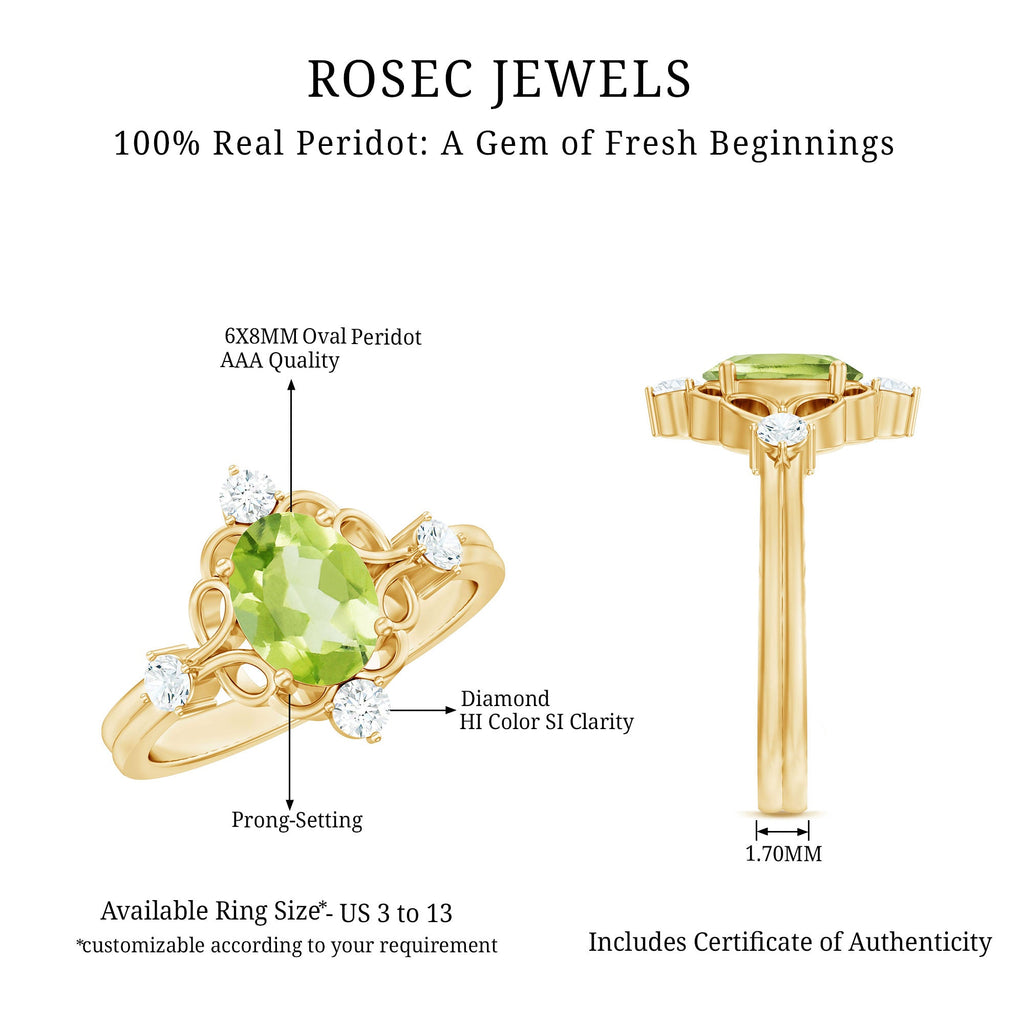 Oval Peridot Cocktail Ring with Diamond