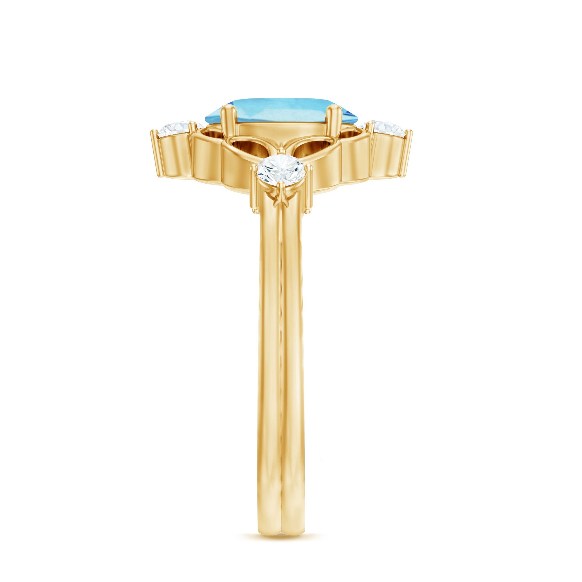 Art Deco Style 1 Carat Oval Shape Aquamarine and Diamond Cocktail Ring