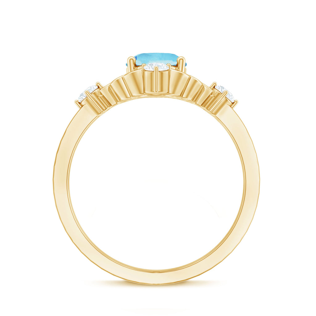 Art Deco Style 1 Carat Oval Shape Aquamarine and Diamond Cocktail Ring