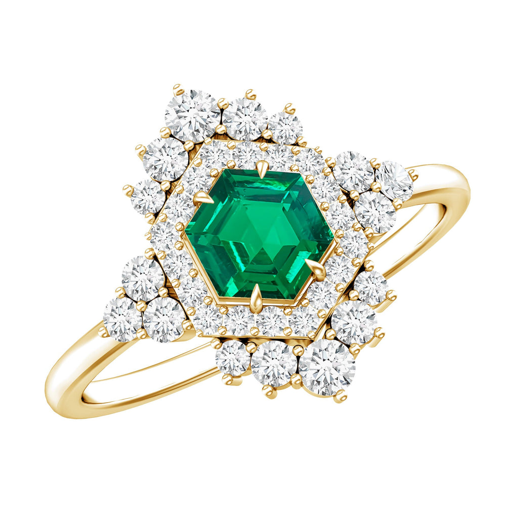 Lab Grown Emerald and Diamond Vintage Engagement Ring in Silver