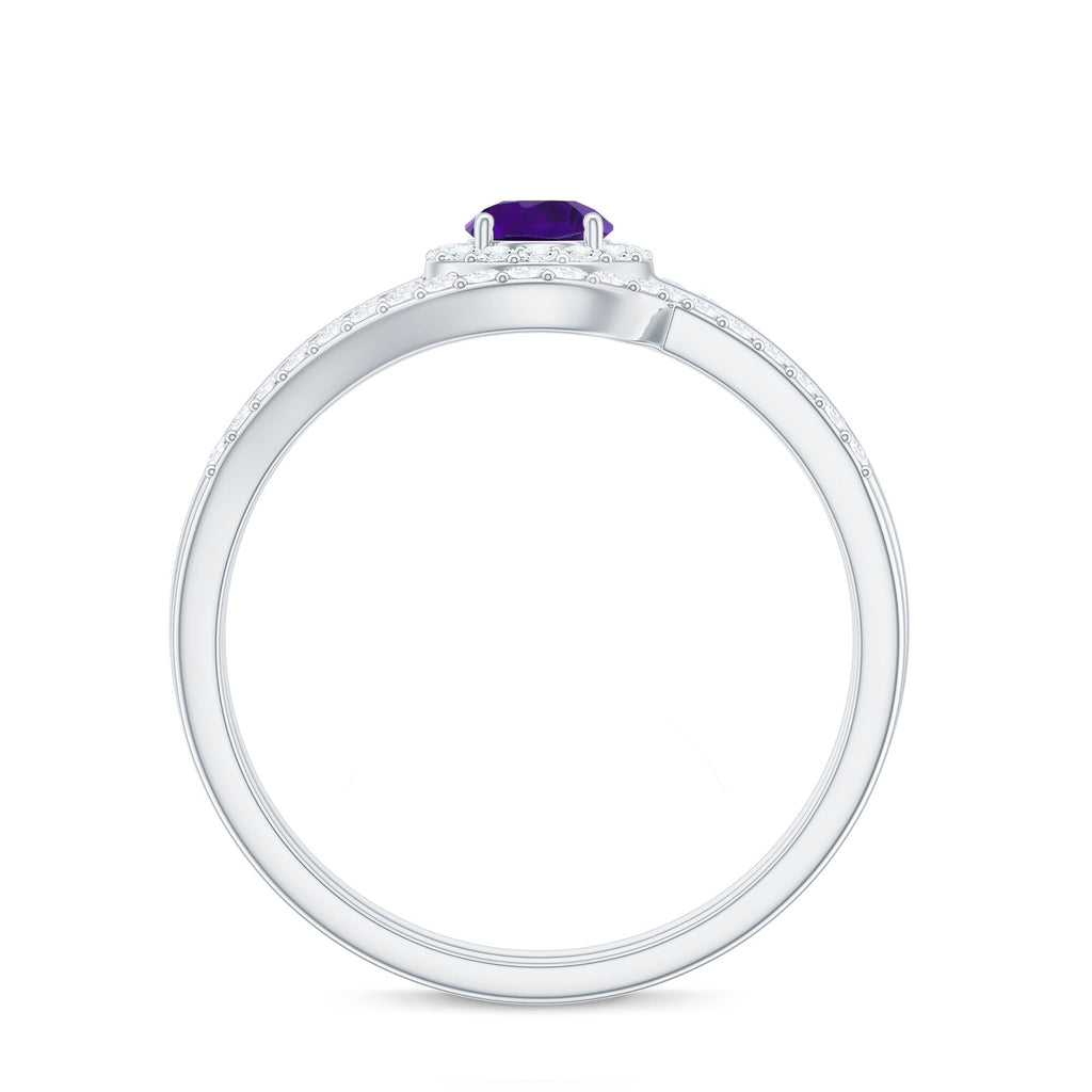 Natural Amethyst Diamond Wedding Bridal Ring Set of 2