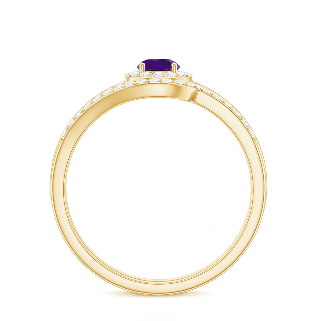 Natural Amethyst Diamond Wedding Bridal Ring Set of 2