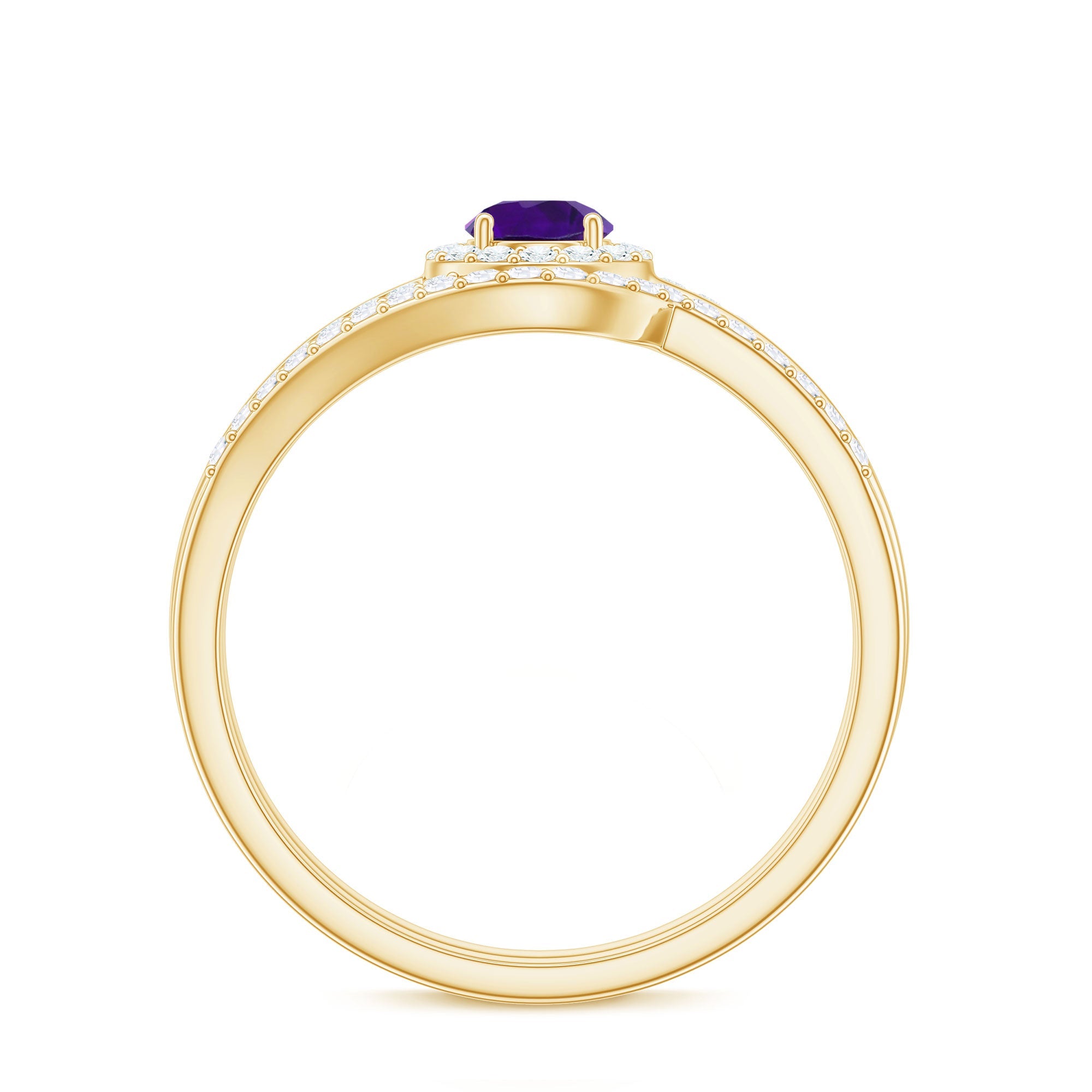 Natural Amethyst Diamond Wedding Bridal Ring Set of 2