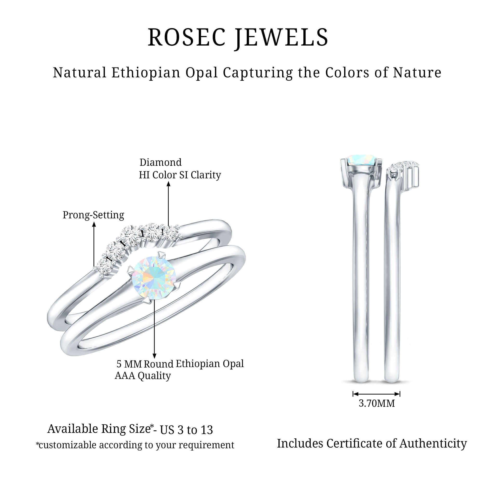 Minimal Ethiopian Opal Diamond Promise Ring Set