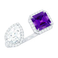 Certified Real Amethyst 2 Stone Engagement Ring with Moissanite