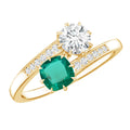 Lab Created Emerald and Moissanite Two Stone Engagement Ring in Silver