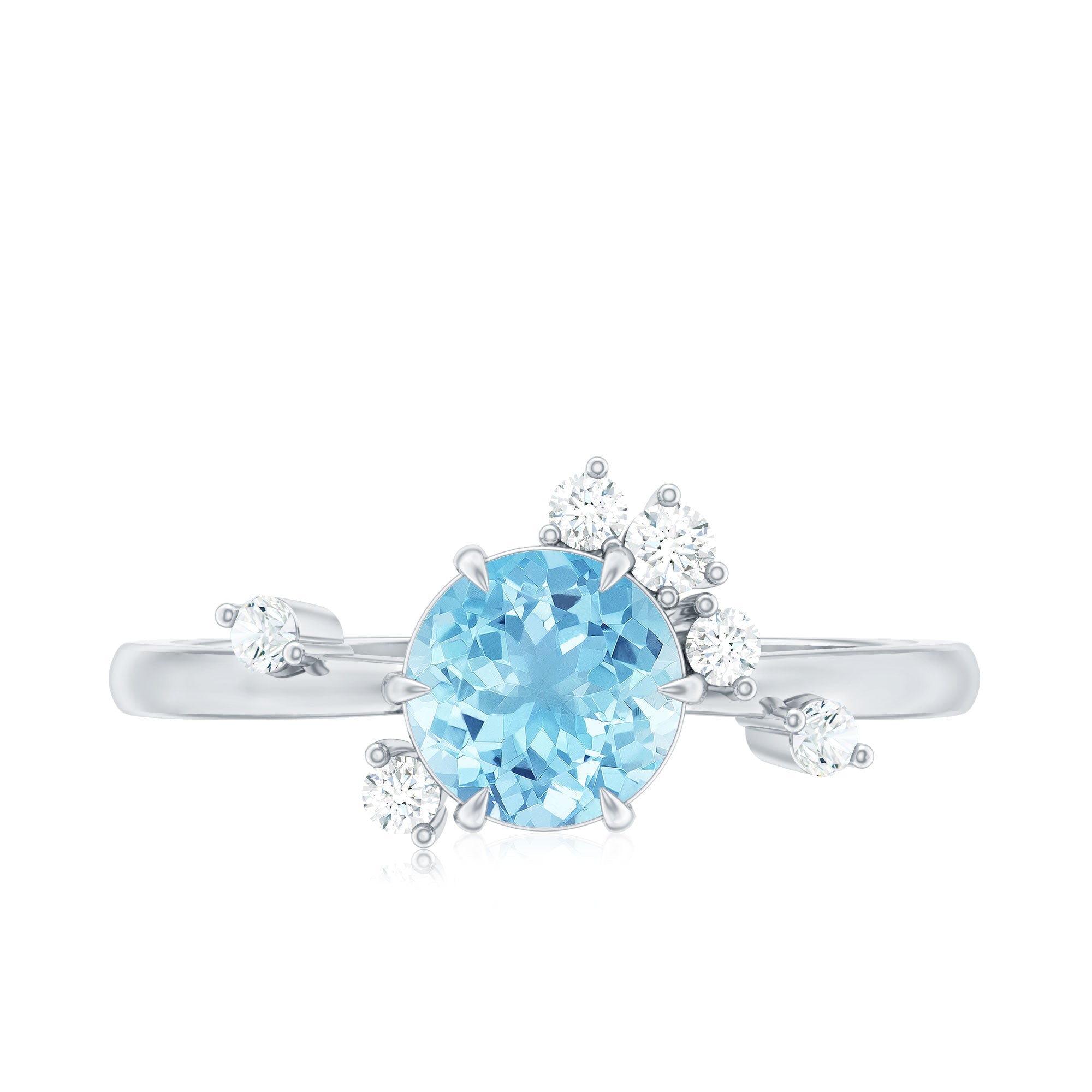 Genuine 0.8 Aquamarine Pre Engagement Ring with Scatter Diamonds
