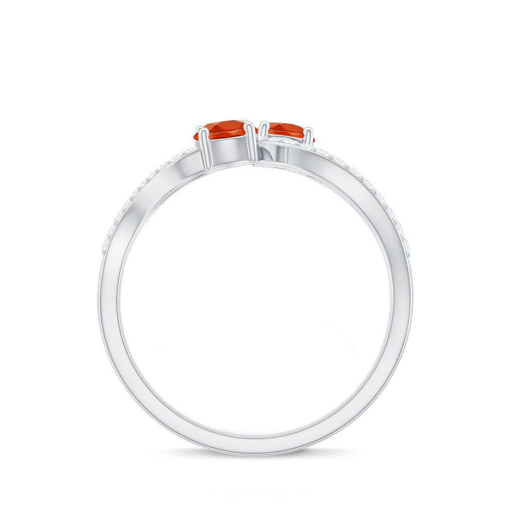 3/4 CT Minimal Fire Opal and Diamond Engagement Ring