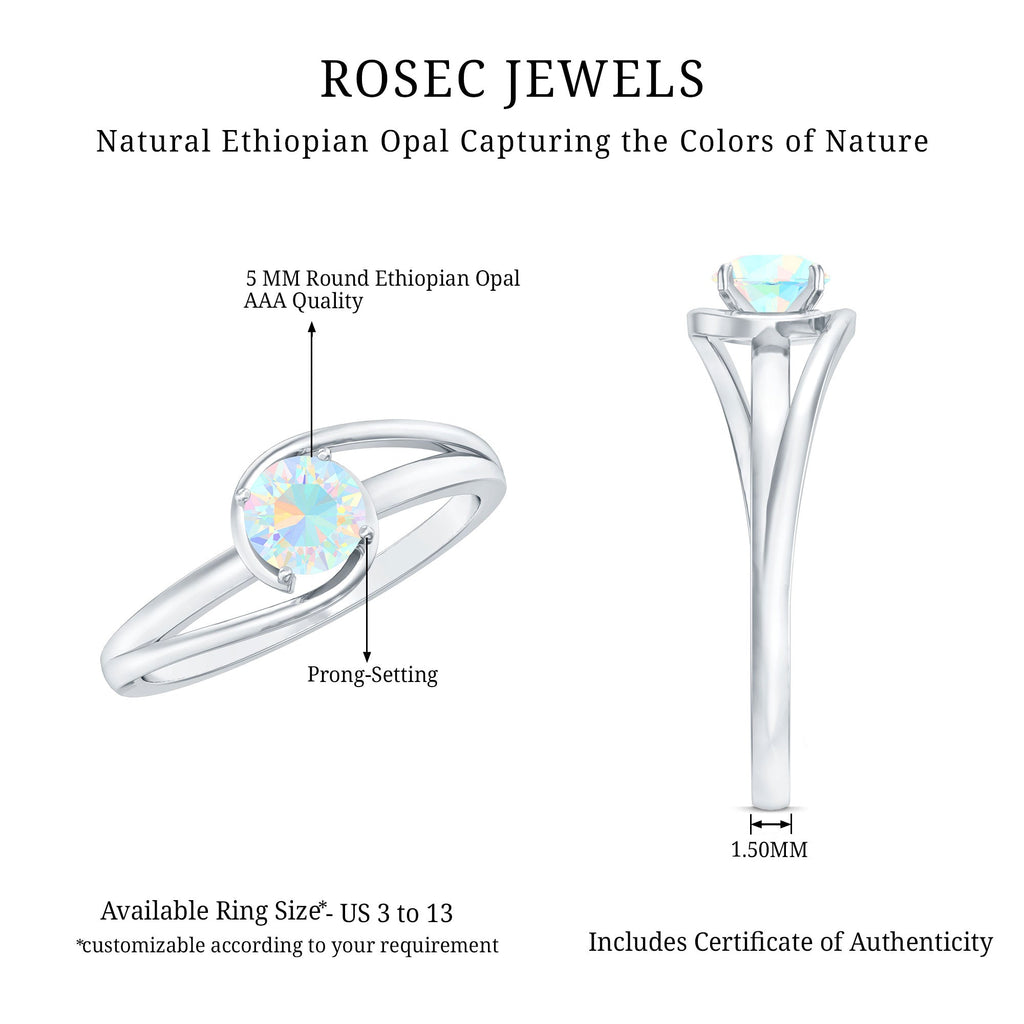 Natural Ethiopian Opal Solitaire Ring with Bypass Shank