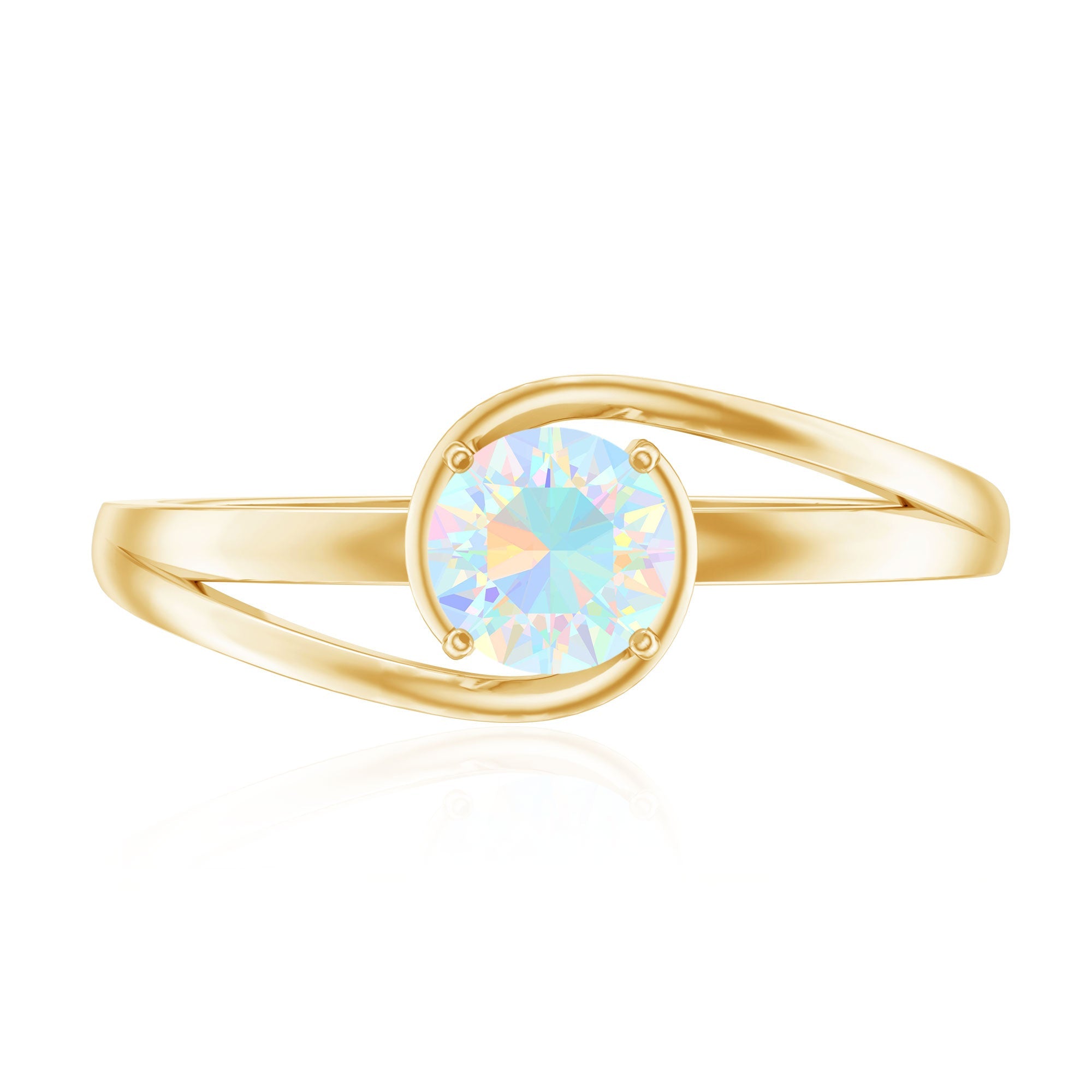 Natural Ethiopian Opal Solitaire Ring with Bypass Shank