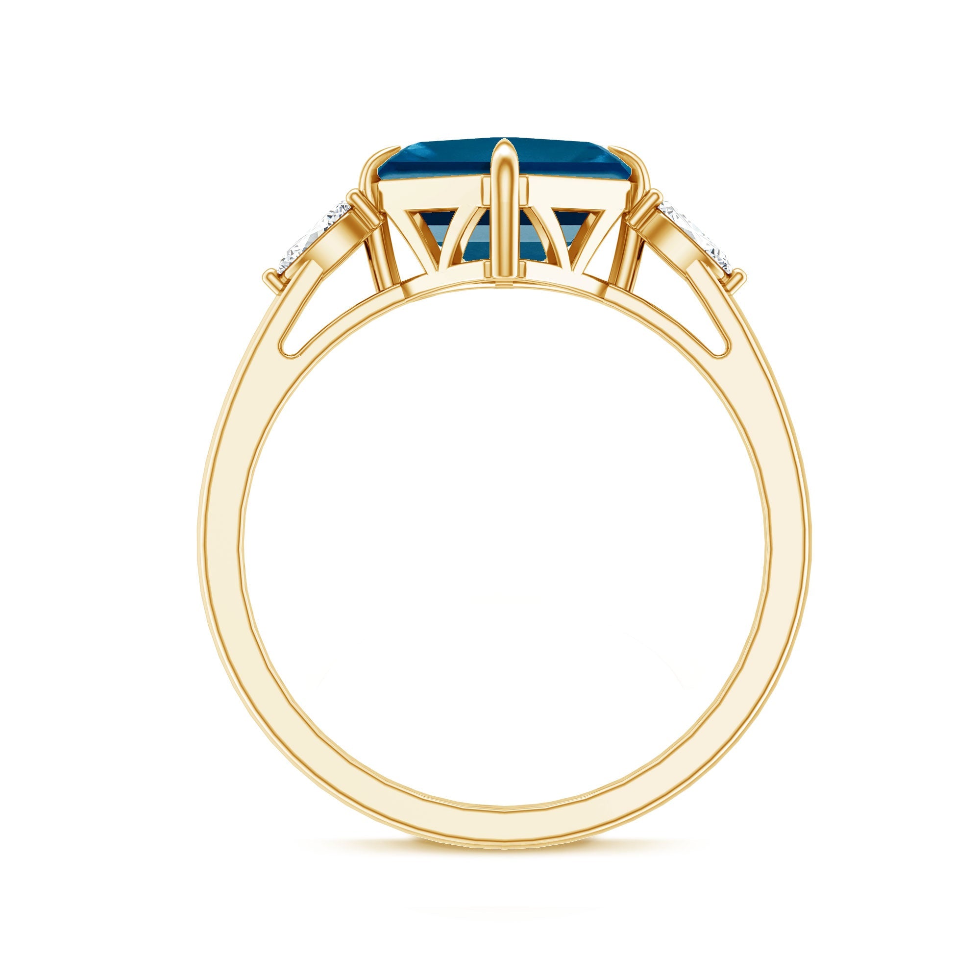 8mm Asscher Cut London Blue Topaz Diagonal Solitaire Ring with Marquise Diamond