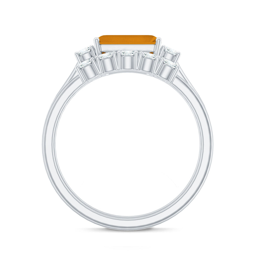 Certified Real Emerald Cut Citrine Wedding Engagement Ring Set with Moissanite