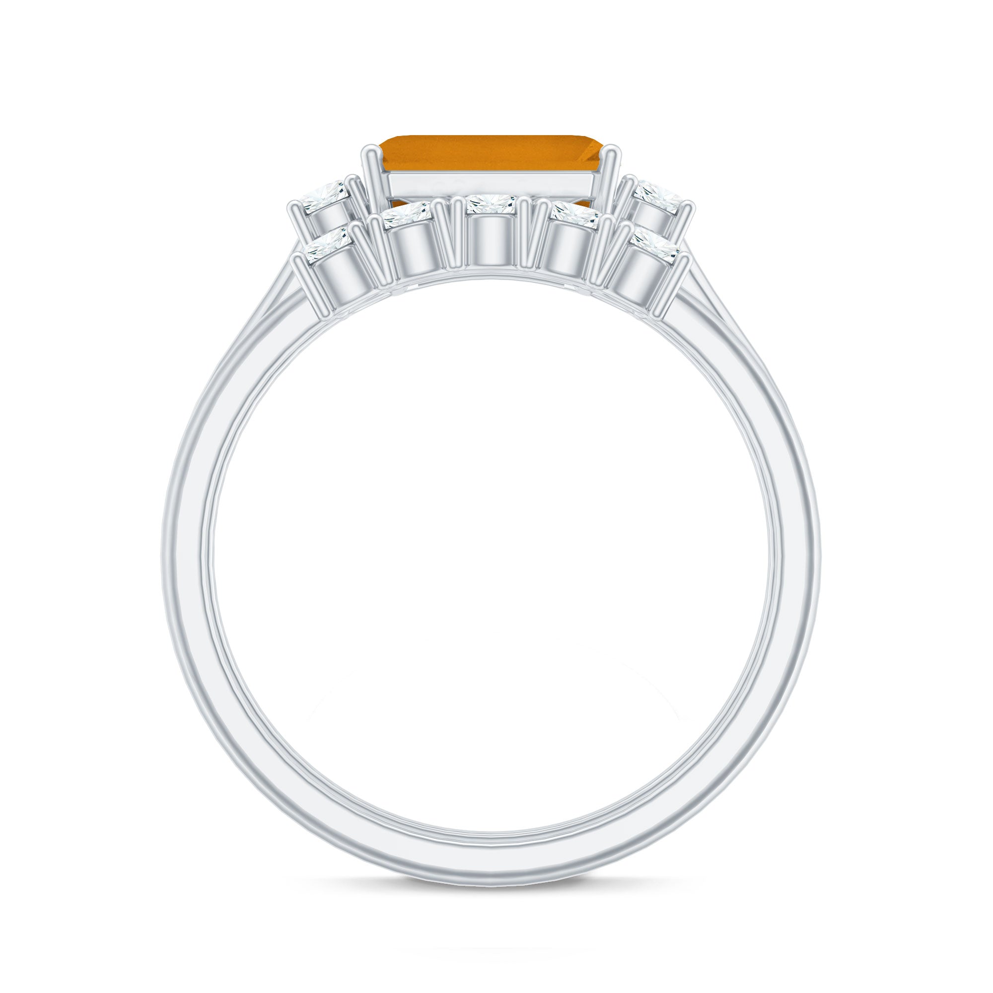 Certified Real Emerald Cut Citrine Wedding Engagement Ring Set with Moissanite