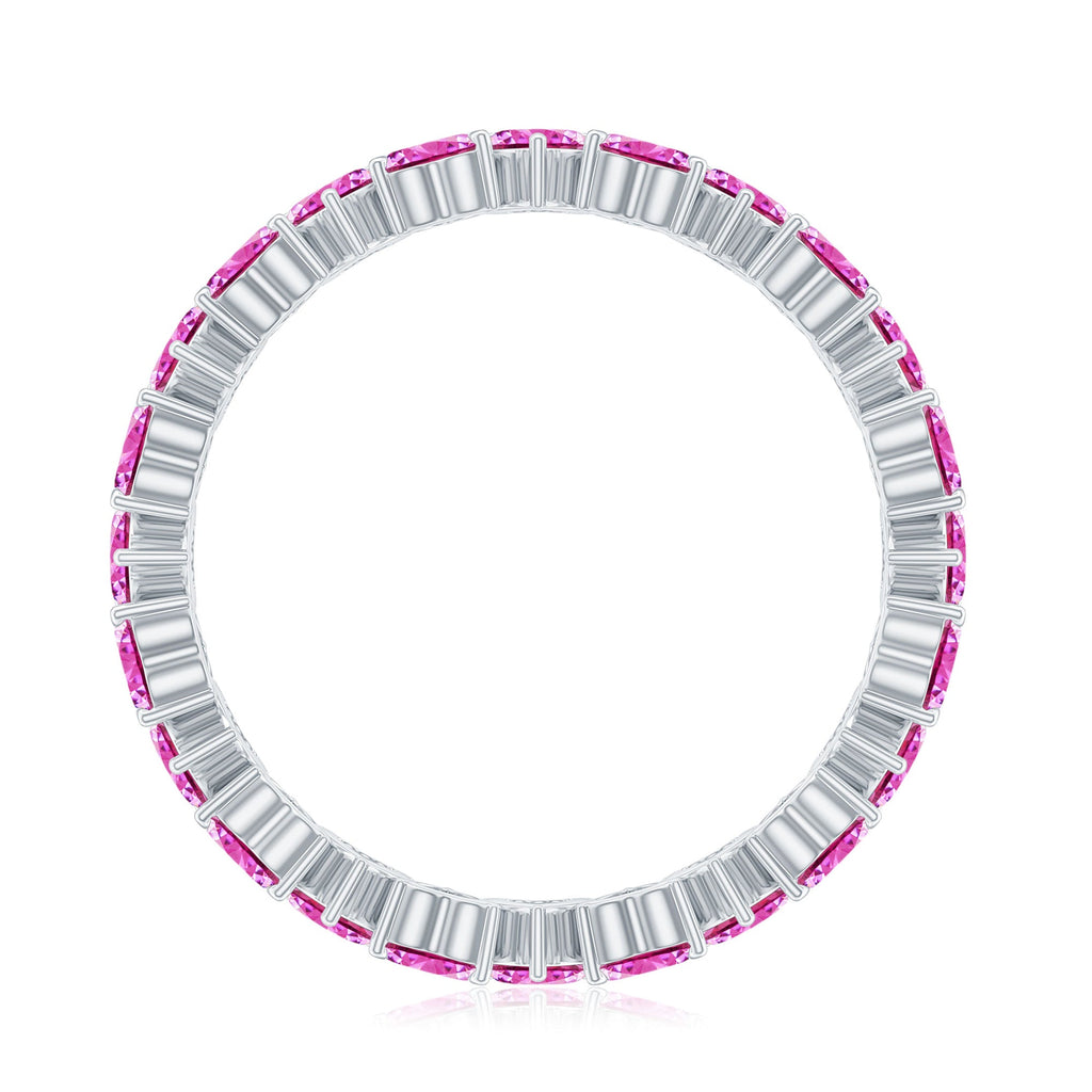 Heart Shape Lab Grown Pink Sapphire Eternity Ring in Claw Setting