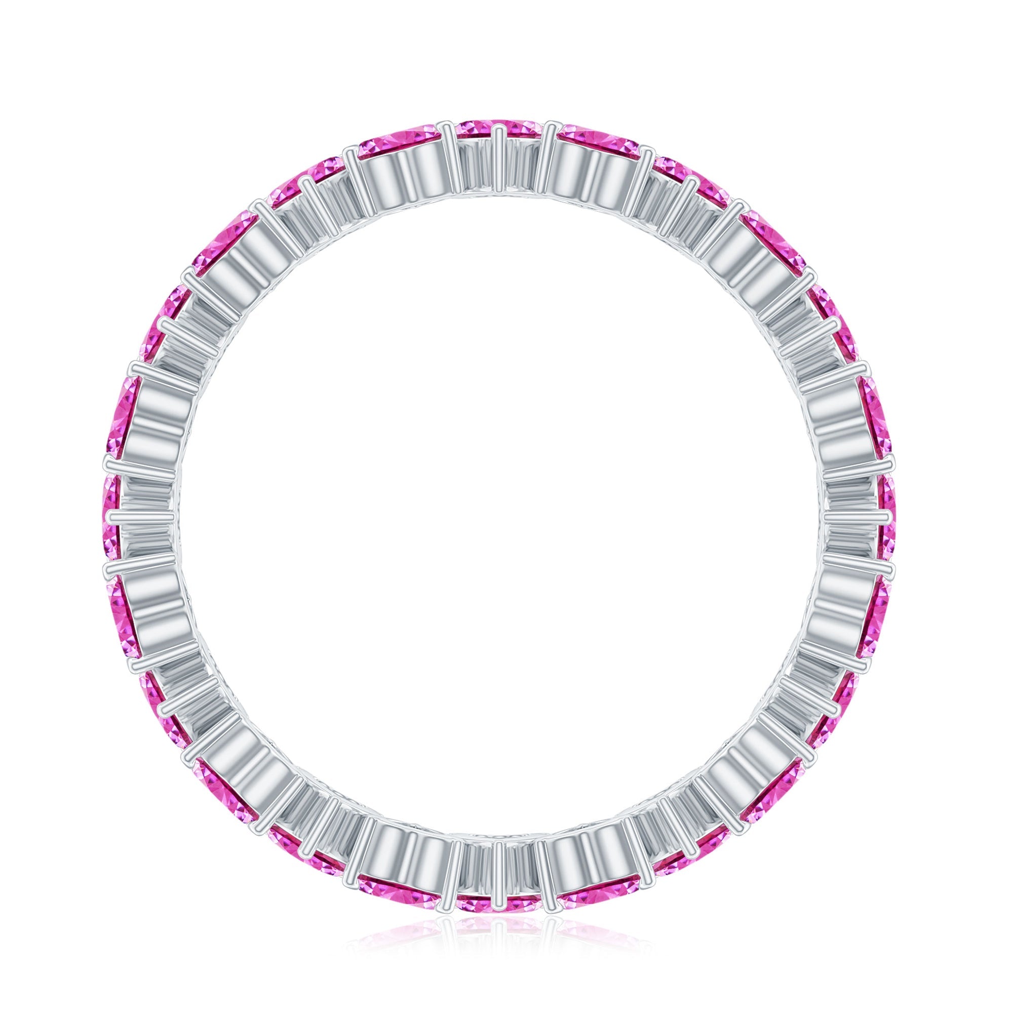 Heart Shape Lab Grown Pink Sapphire Eternity Ring in Claw Setting