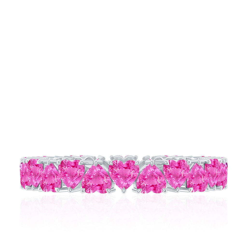 Heart Shape Lab Grown Pink Sapphire Eternity Ring in Claw Setting