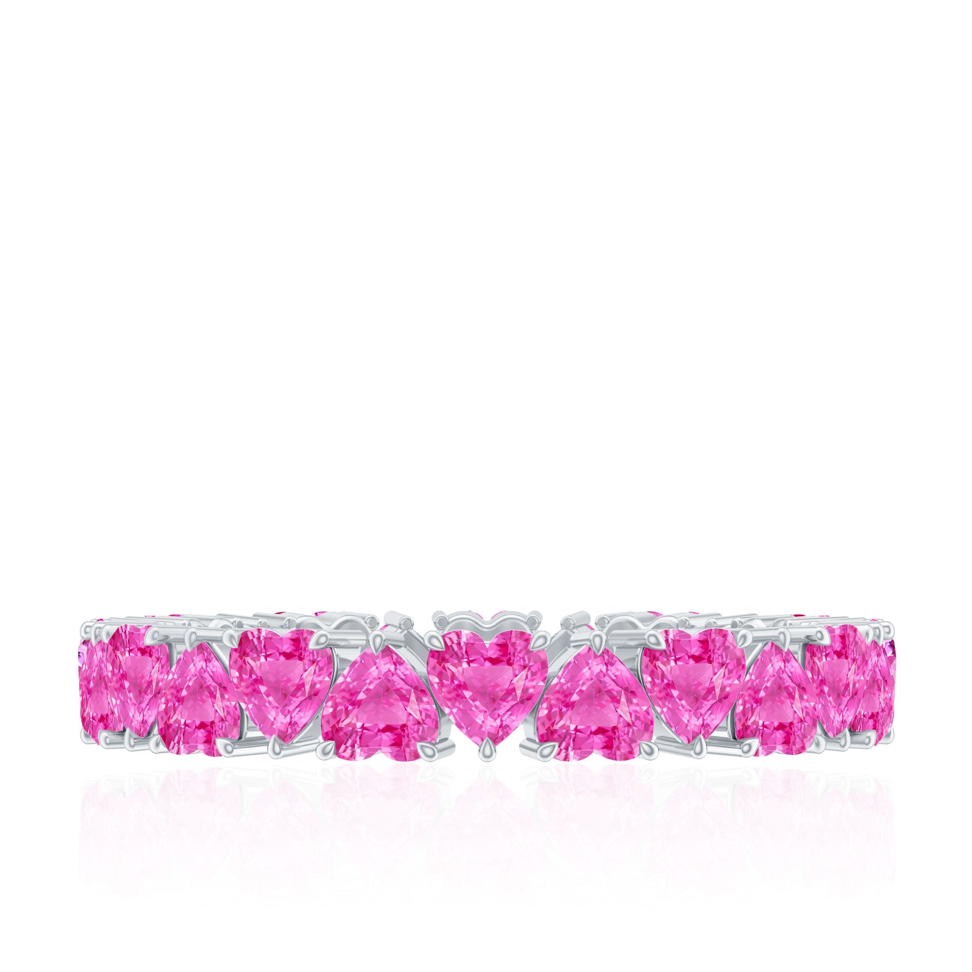 Heart Shape Lab Grown Pink Sapphire Eternity Ring in Claw Setting