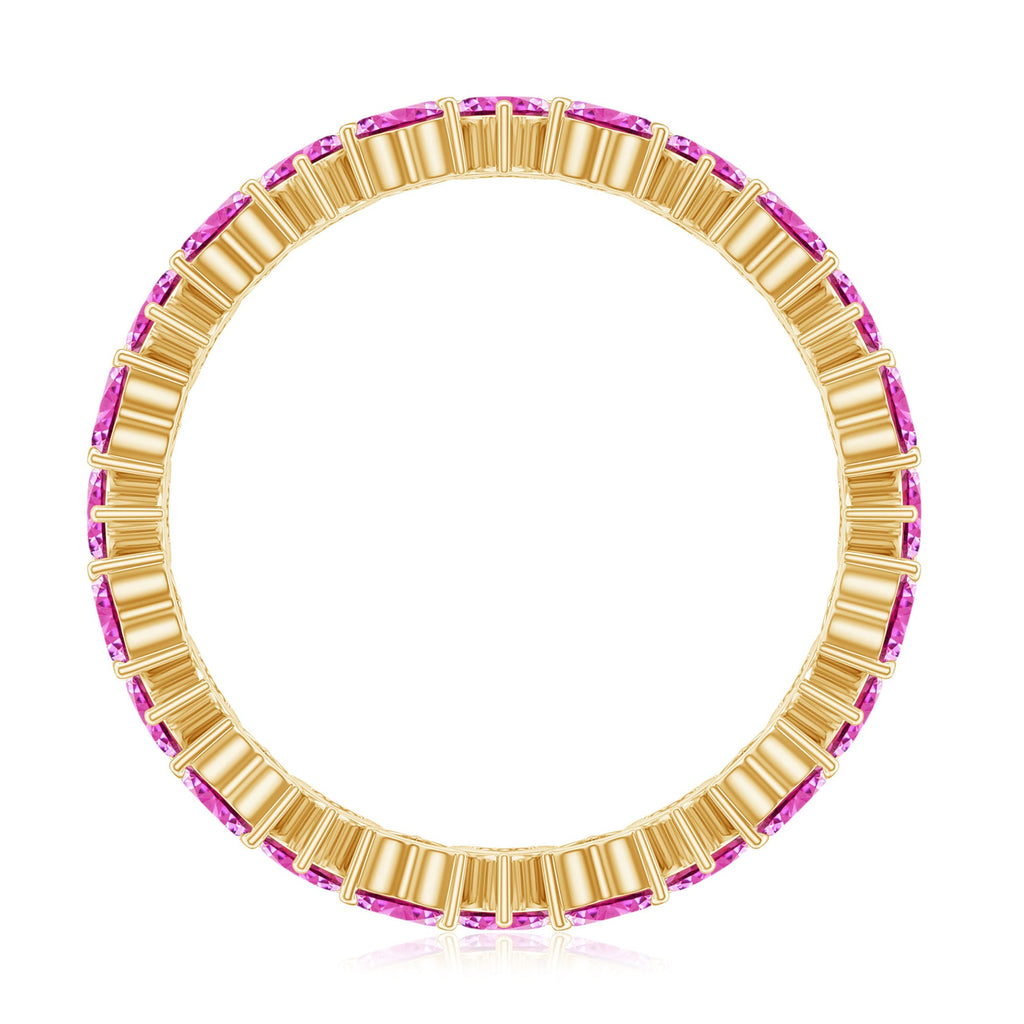Heart Shape Lab Grown Pink Sapphire Eternity Ring in Claw Setting