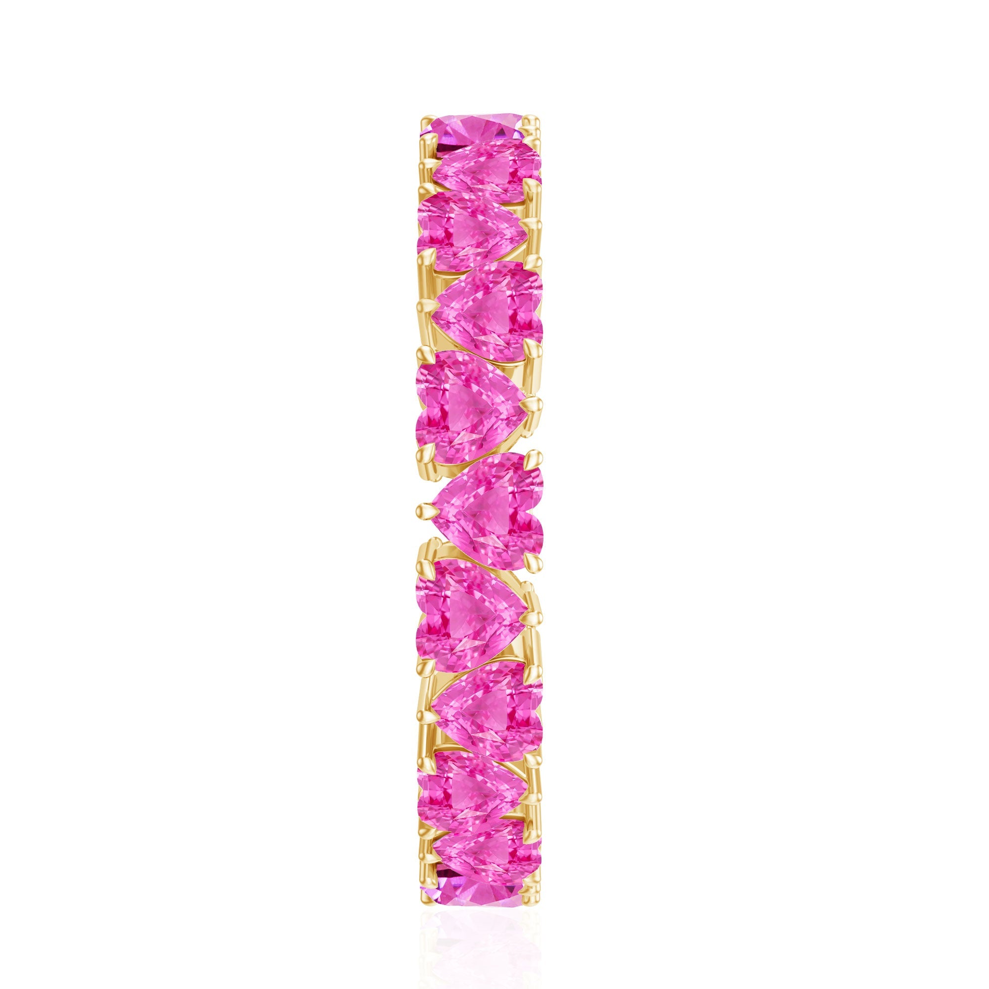 Heart Shape Lab Grown Pink Sapphire Eternity Ring in Claw Setting