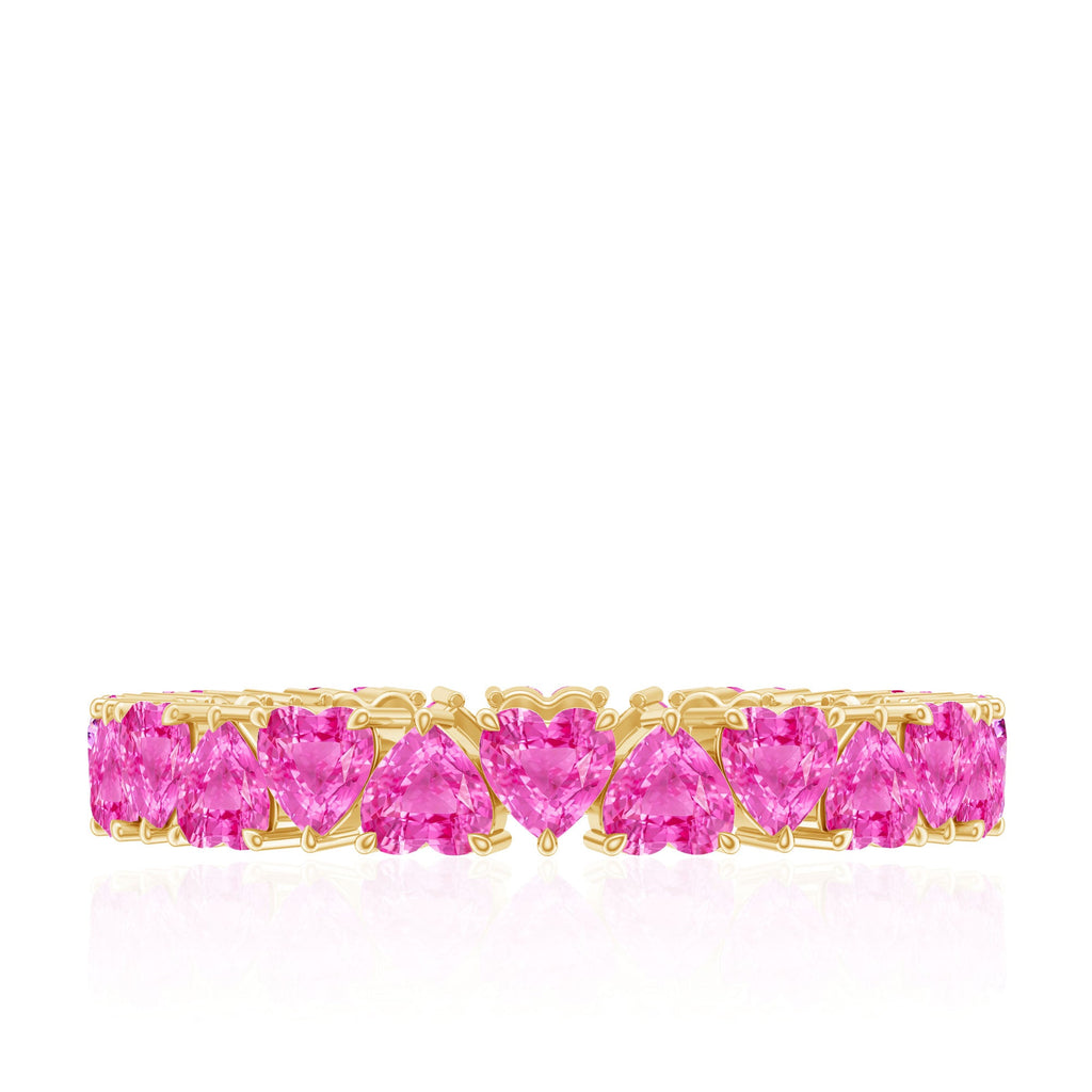 Heart Shape Lab Grown Pink Sapphire Eternity Ring in Claw Setting