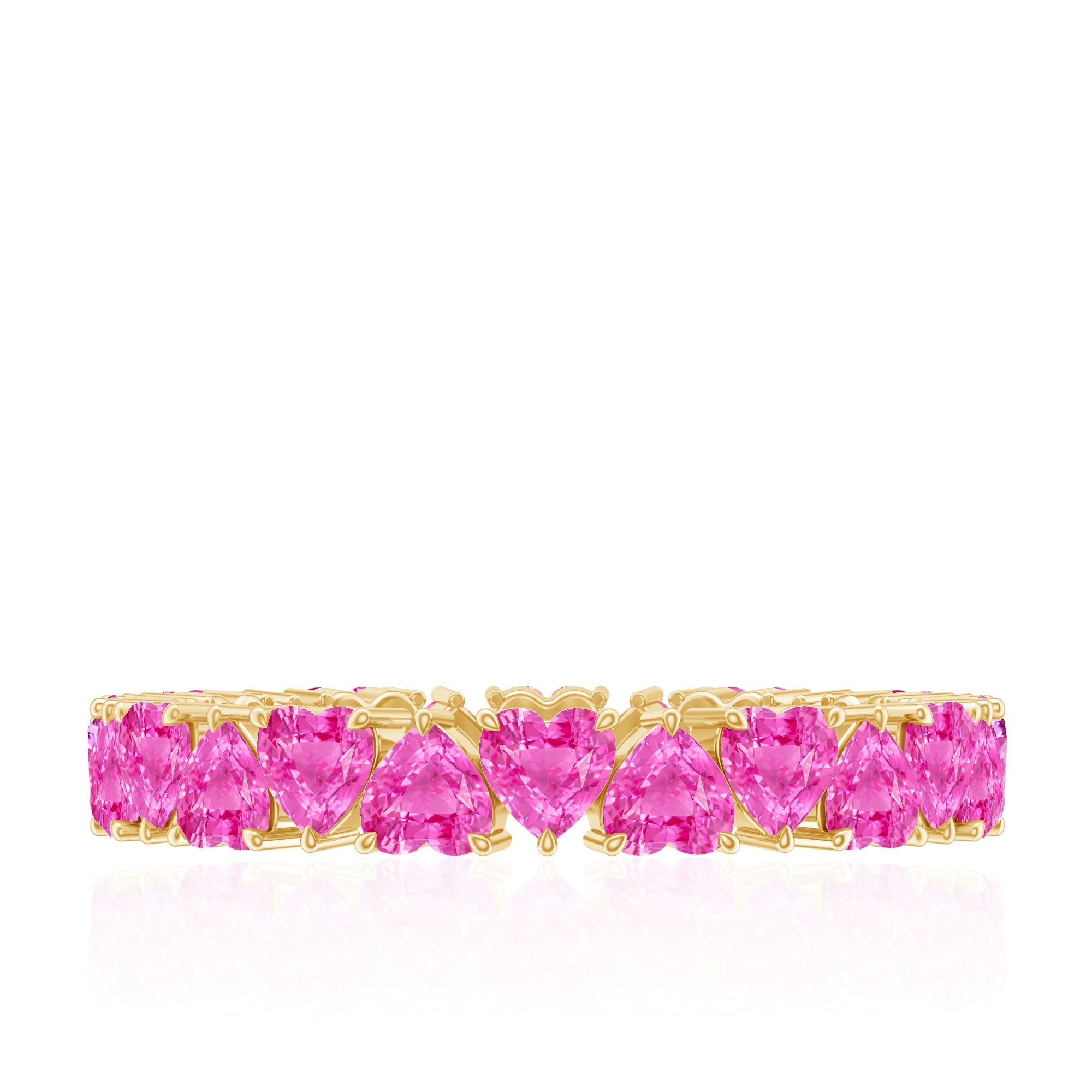 Heart Shape Lab Grown Pink Sapphire Eternity Ring in Claw Setting