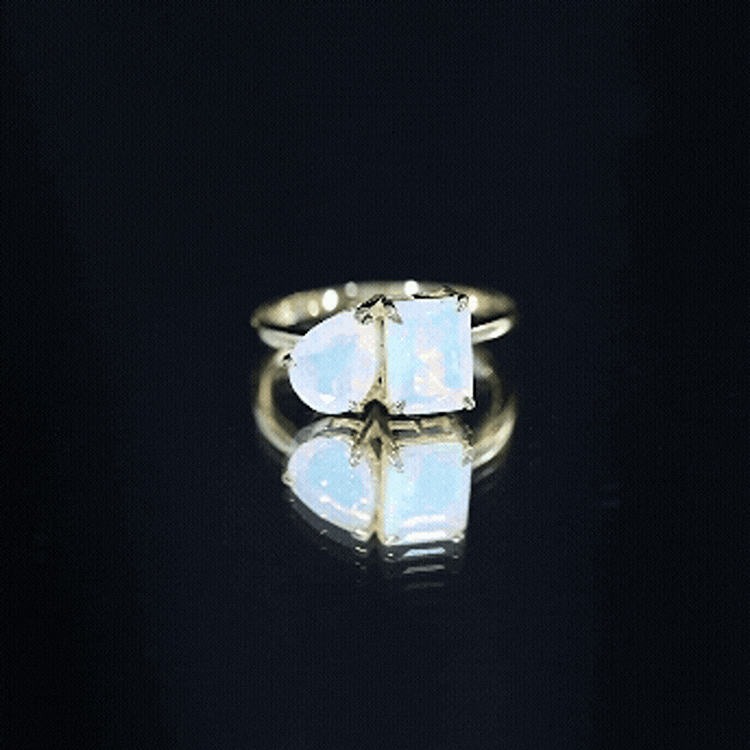 Pear and Emerald Cut Ethiopian Opal Toi Et Moi Engagement Ring