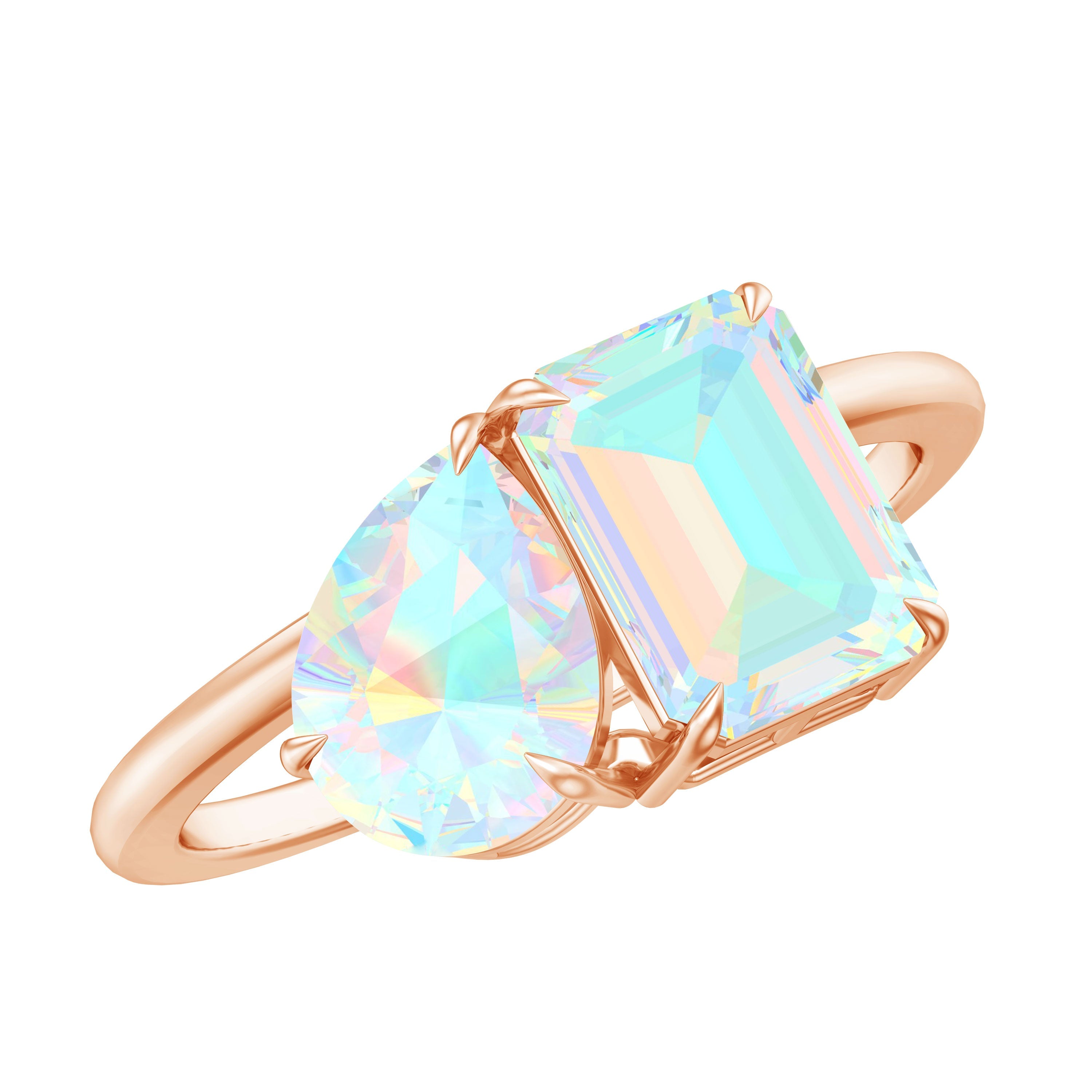 Pear and Emerald Cut Ethiopian Opal Toi Et Moi Engagement Ring