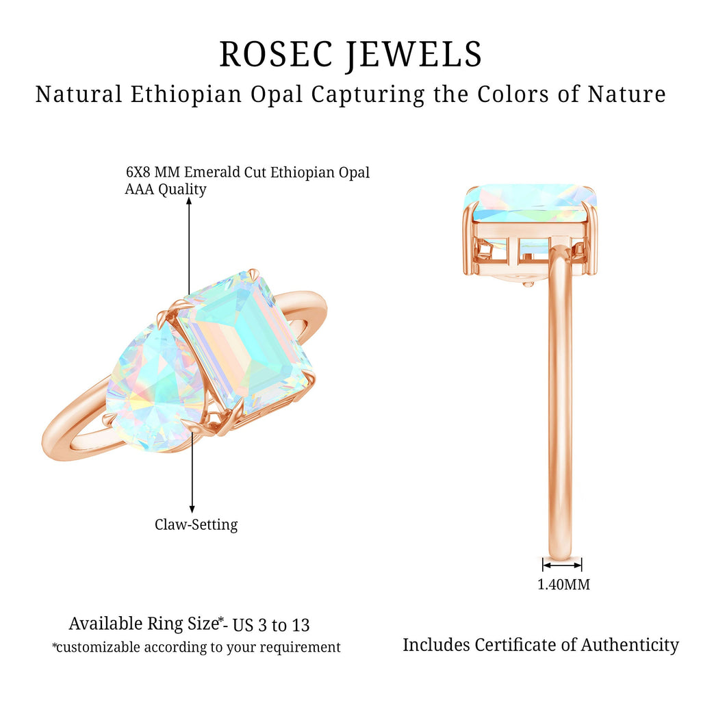 Pear and Emerald Cut Ethiopian Opal Toi Et Moi Engagement Ring