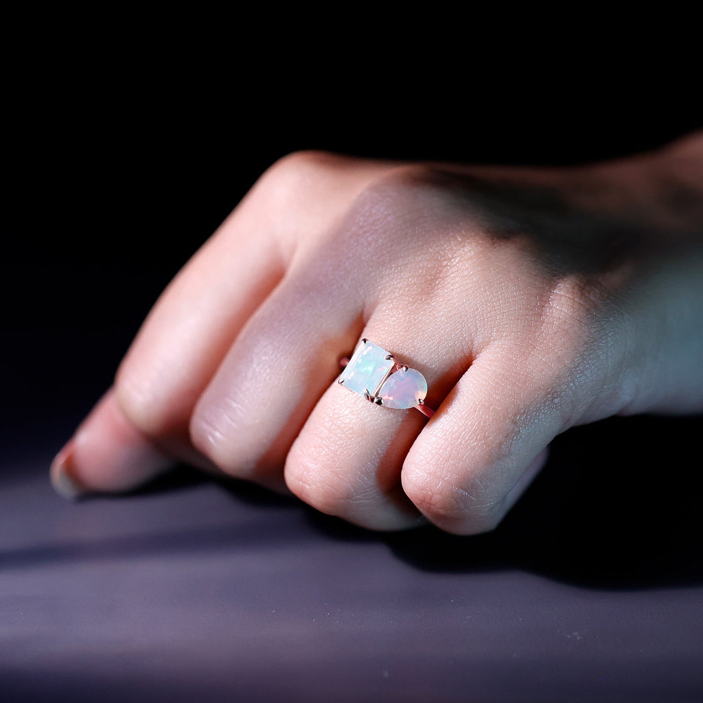Pear and Emerald Cut Ethiopian Opal Toi Et Moi Engagement Ring