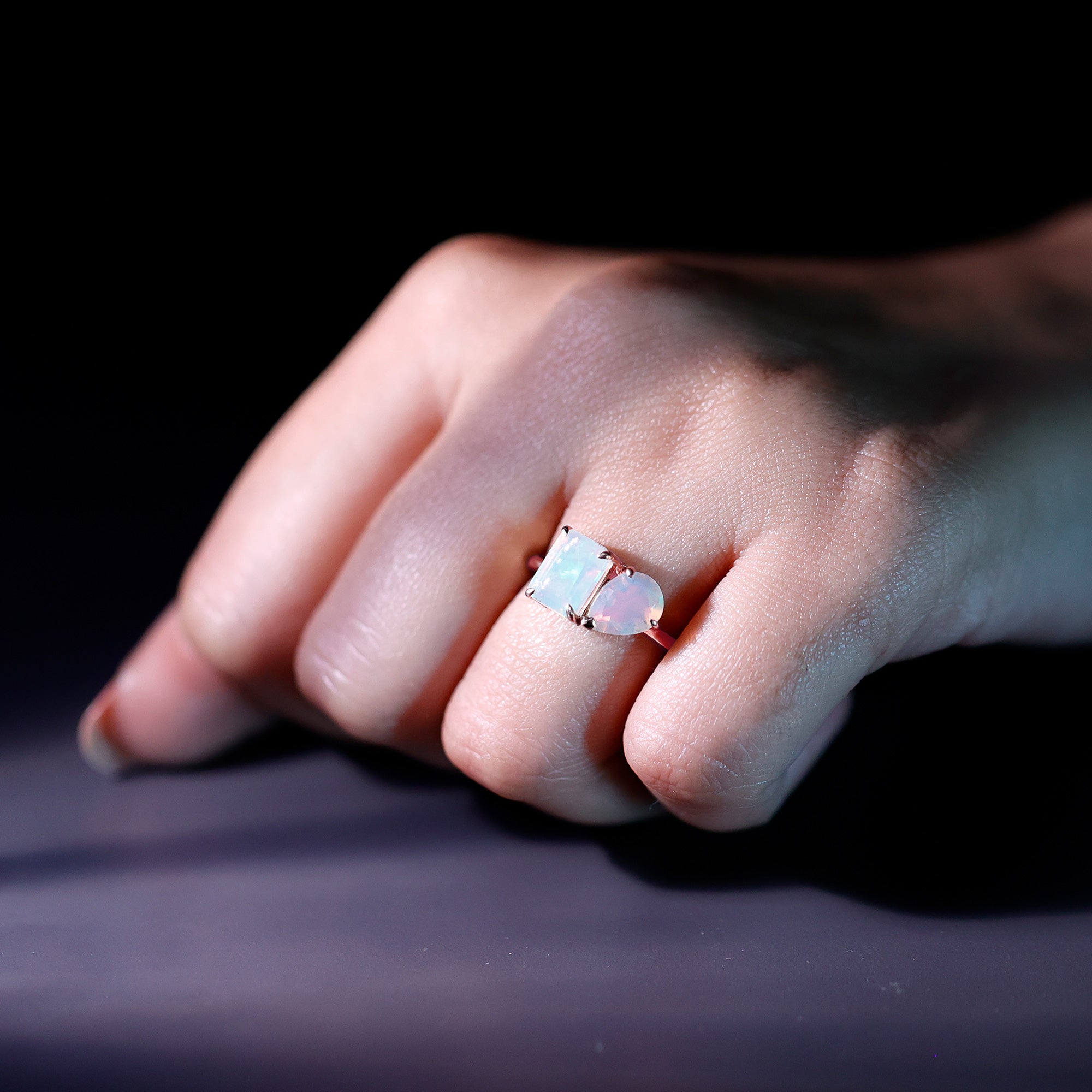Pear and Emerald Cut Ethiopian Opal Toi Et Moi Engagement Ring