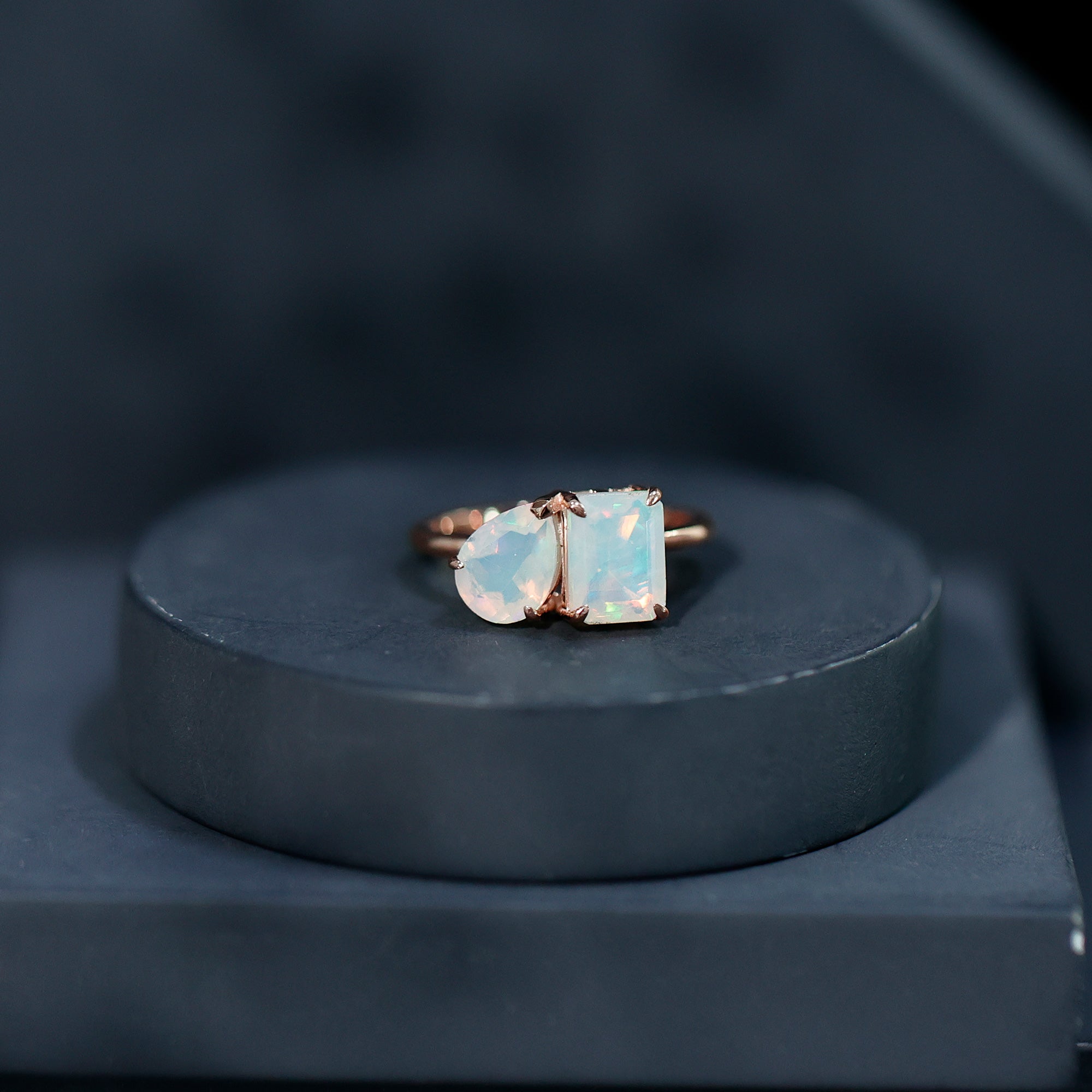 Pear and Emerald Cut Ethiopian Opal Toi Et Moi Engagement Ring