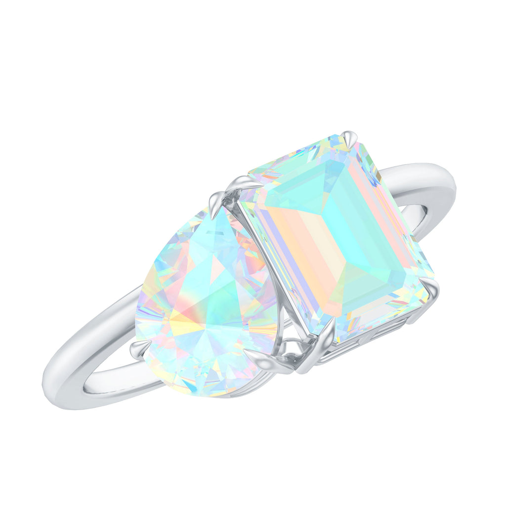 Pear and Emerald Cut Ethiopian Opal Toi Et Moi Engagement Ring