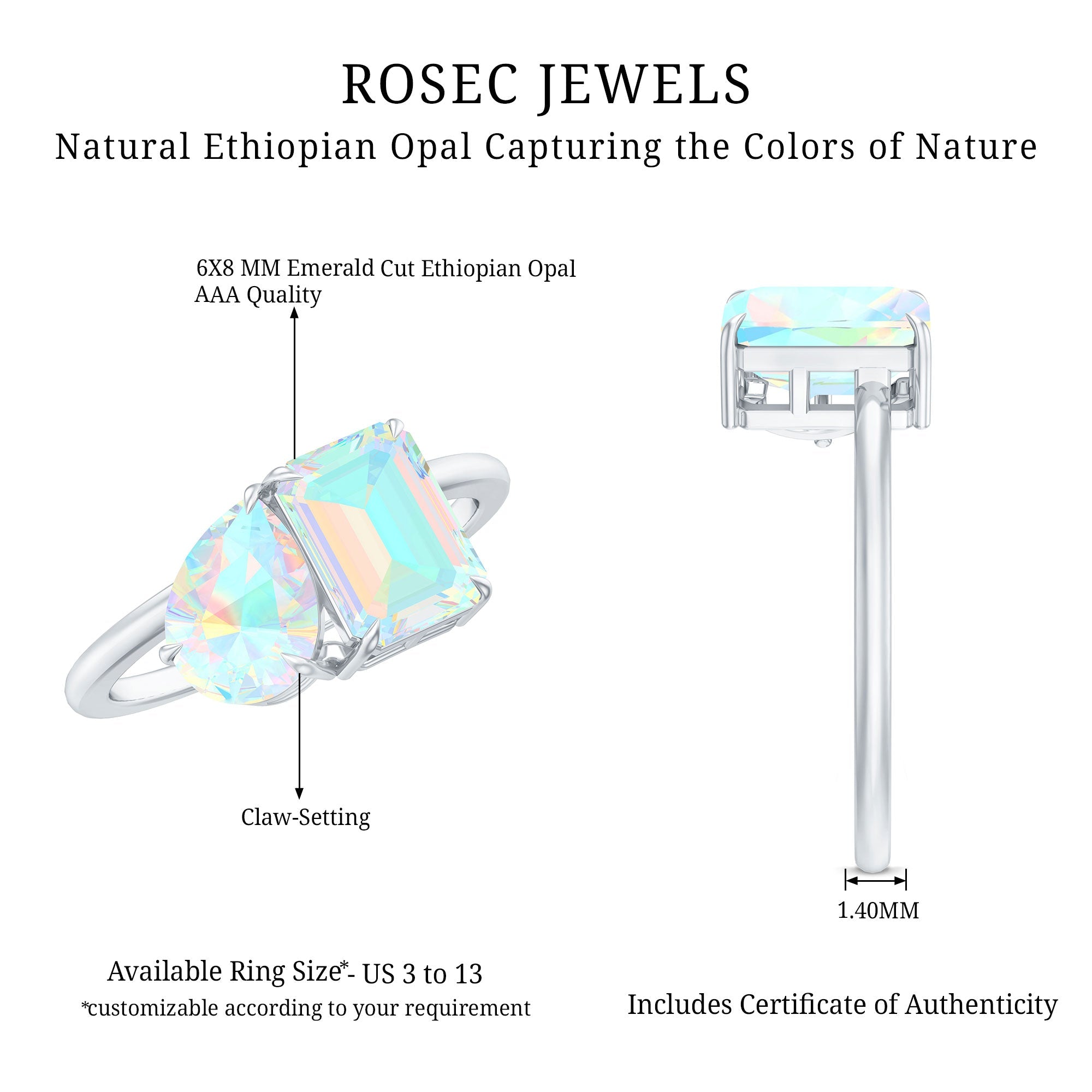 Pear and Emerald Cut Ethiopian Opal Toi Et Moi Engagement Ring