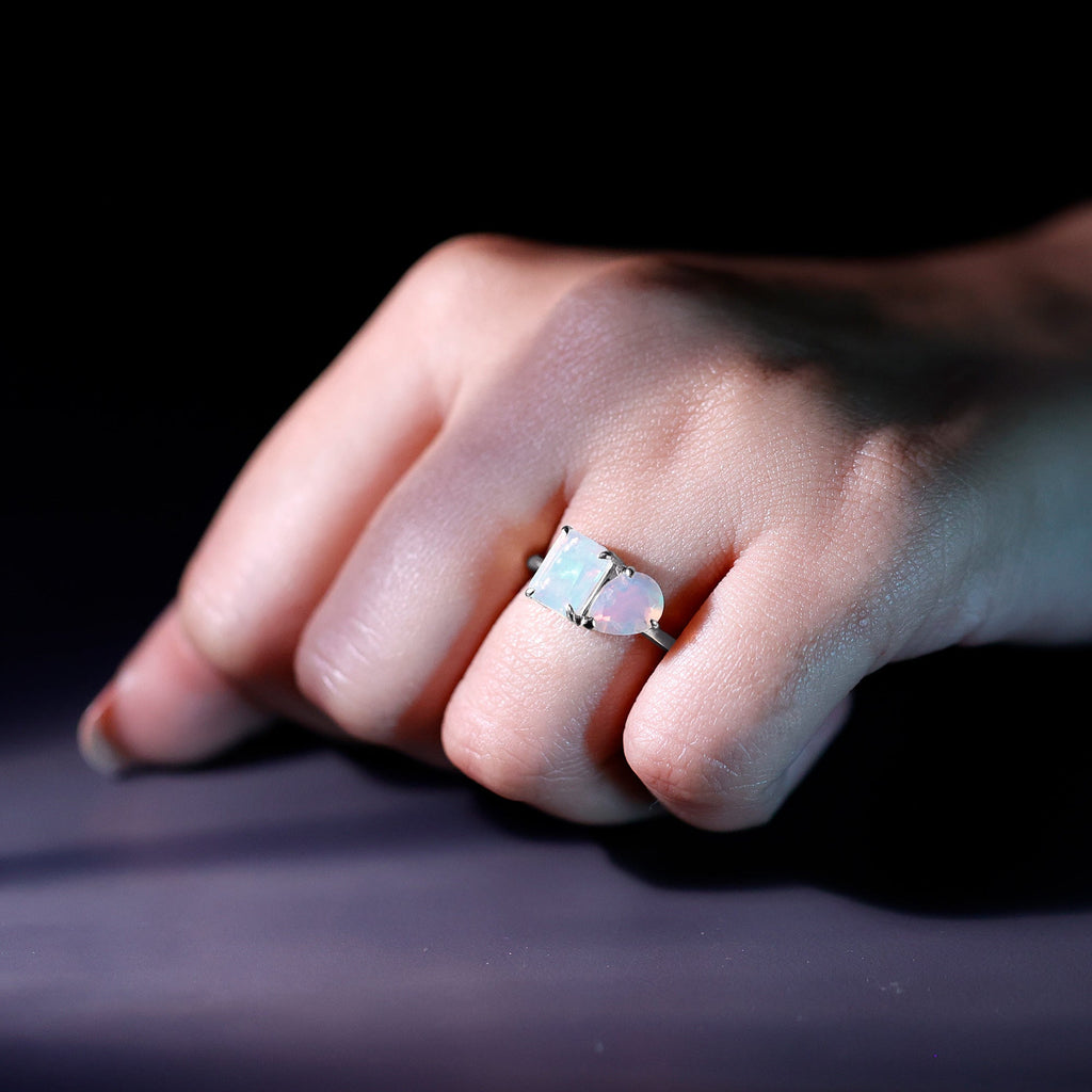 Pear and Emerald Cut Ethiopian Opal Toi Et Moi Engagement Ring