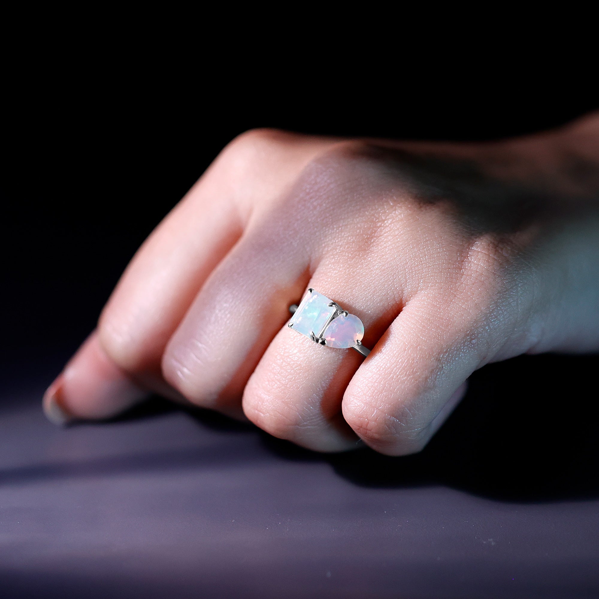 Pear and Emerald Cut Ethiopian Opal Toi Et Moi Engagement Ring
