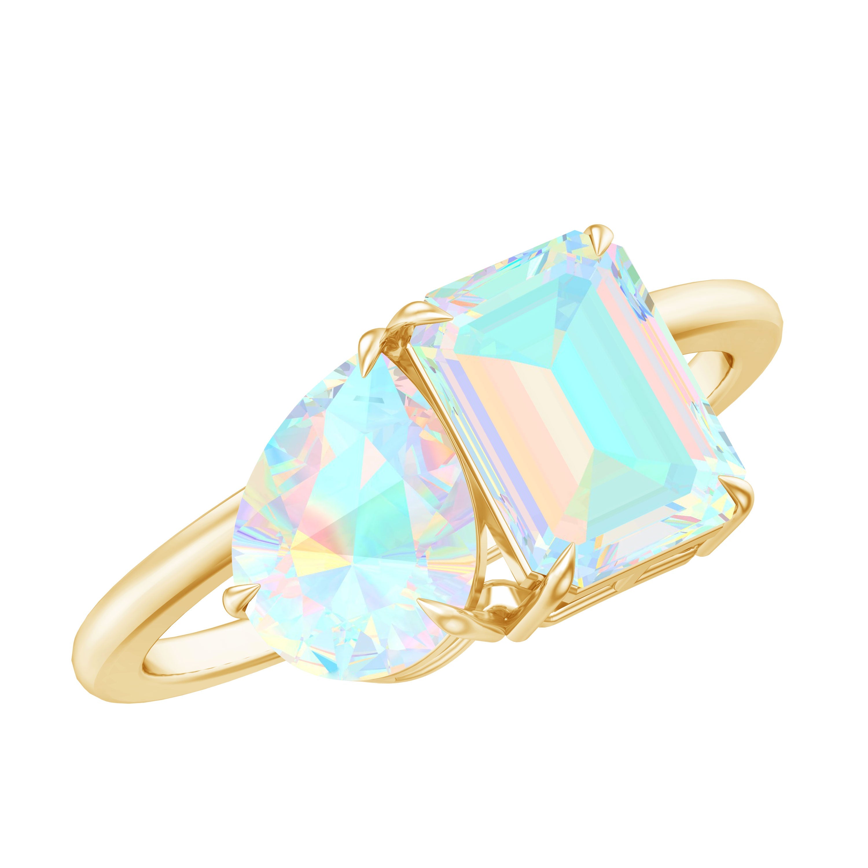 Pear and Emerald Cut Ethiopian Opal Toi Et Moi Engagement Ring