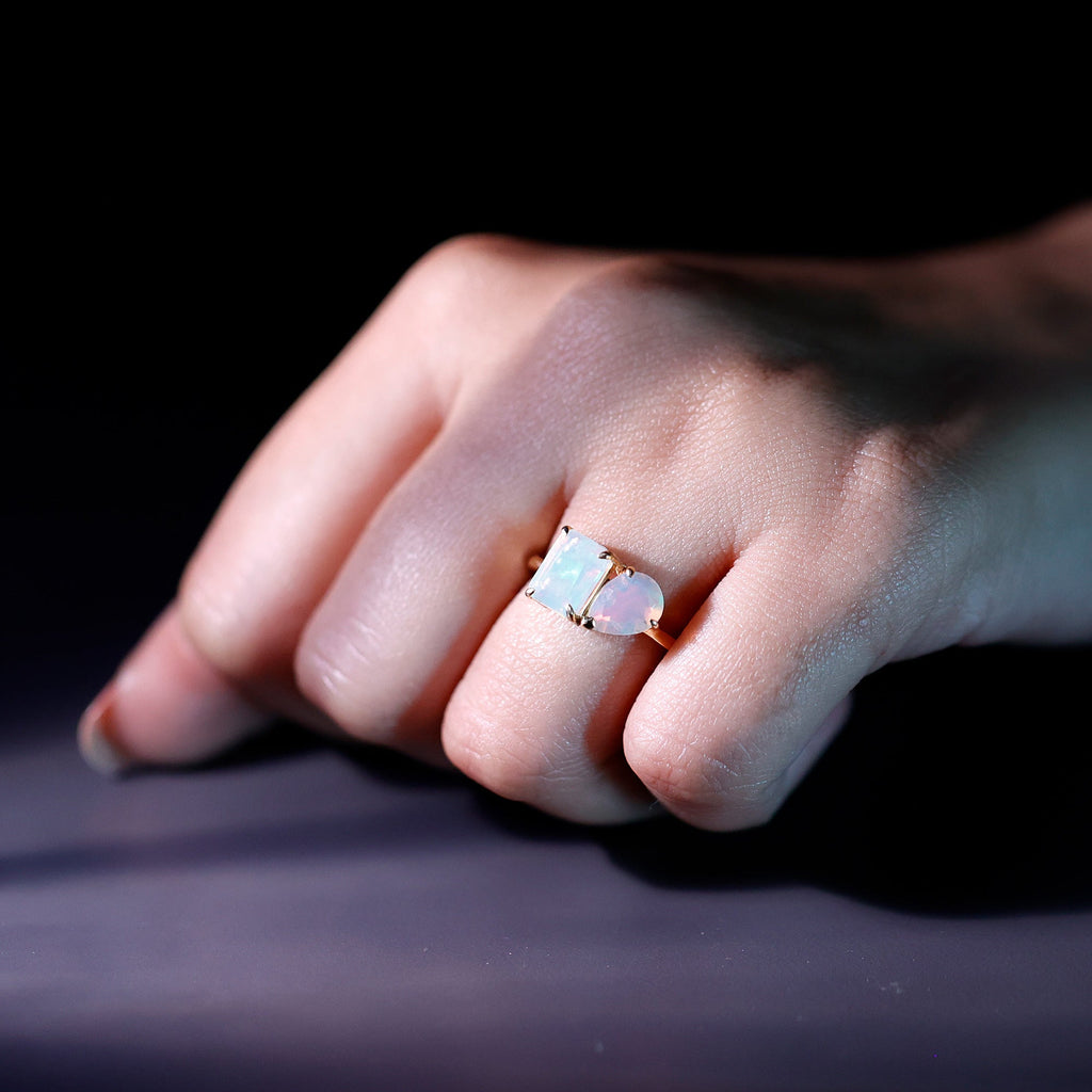 Pear and Emerald Cut Ethiopian Opal Toi Et Moi Engagement Ring
