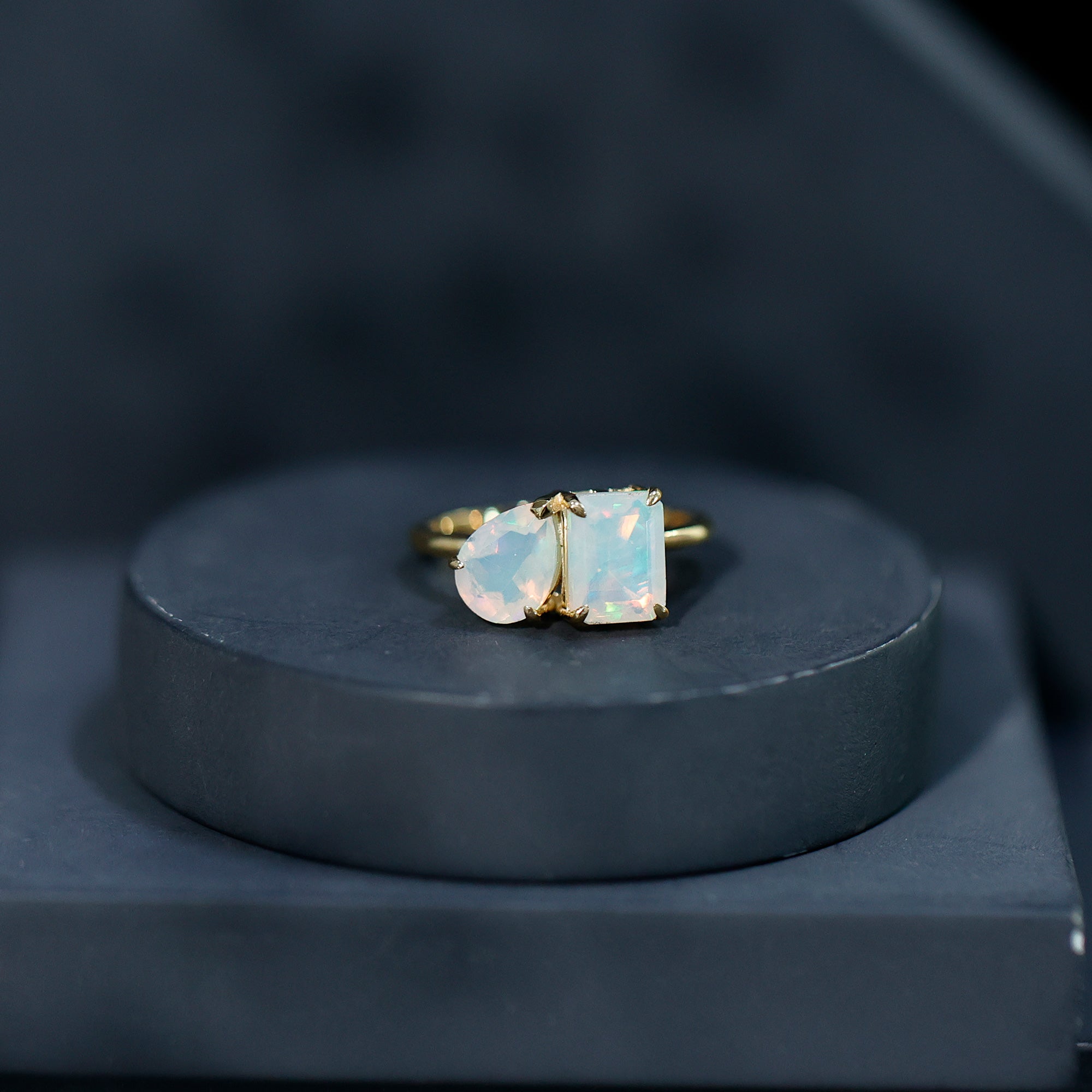 Pear and Emerald Cut Ethiopian Opal Toi Et Moi Engagement Ring