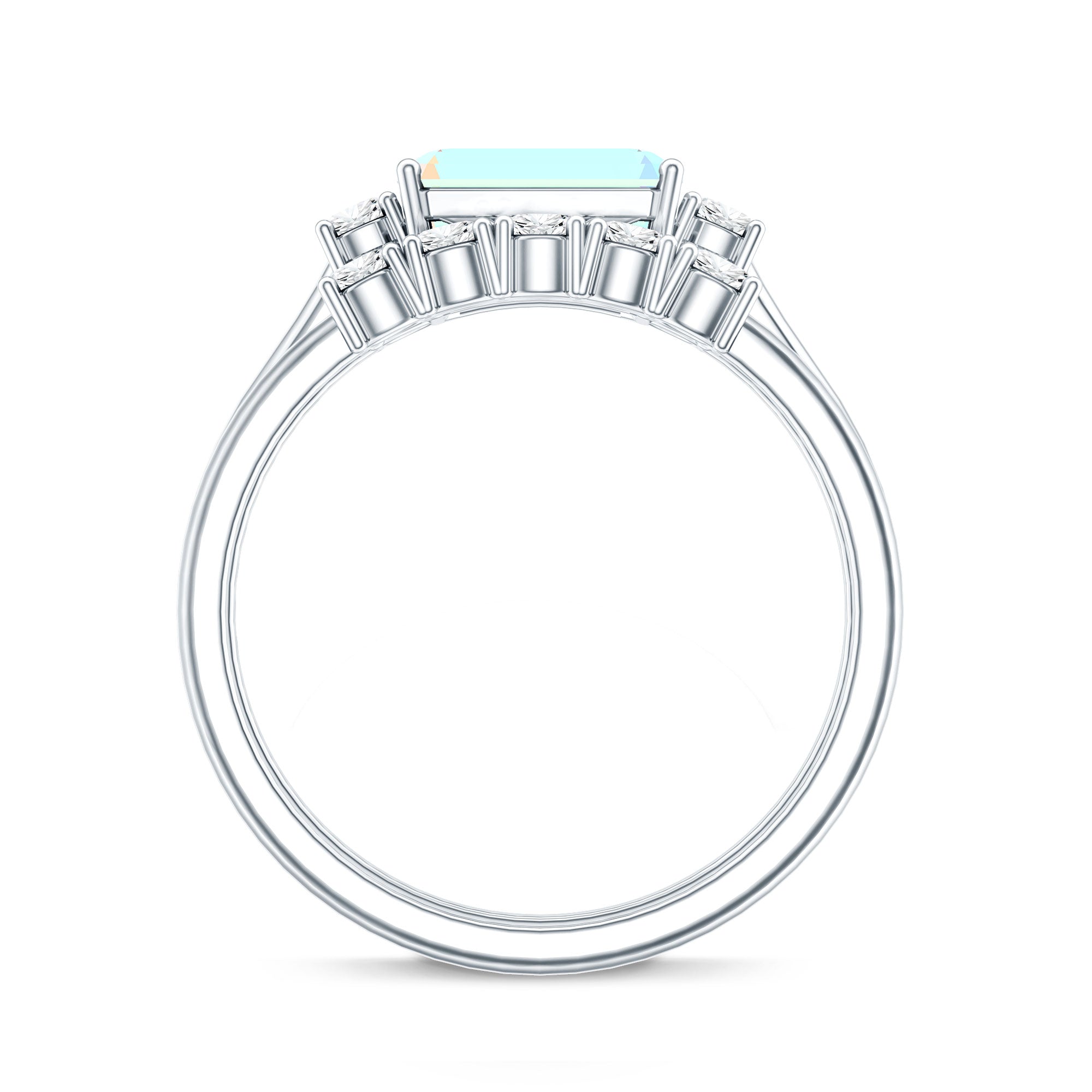Natural Ethiopian Opal Diamond Emerald Cut Engagement Ring and Wedding Band Set