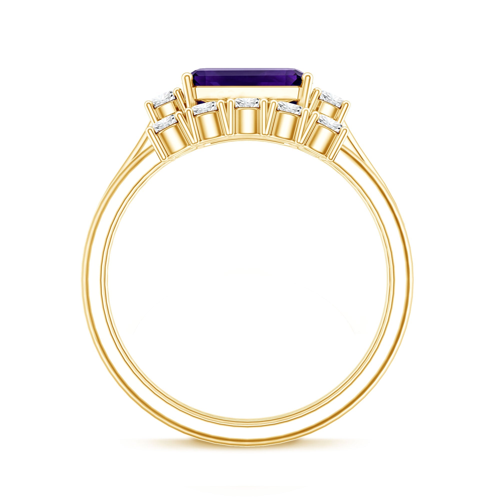 Octagon Cut Amethyst Contemporary Wedding Ring Set with Diamond