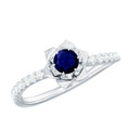 Real 0.9 Carat Blue Sapphire Rose Flower Engagement Ring with Diamond
