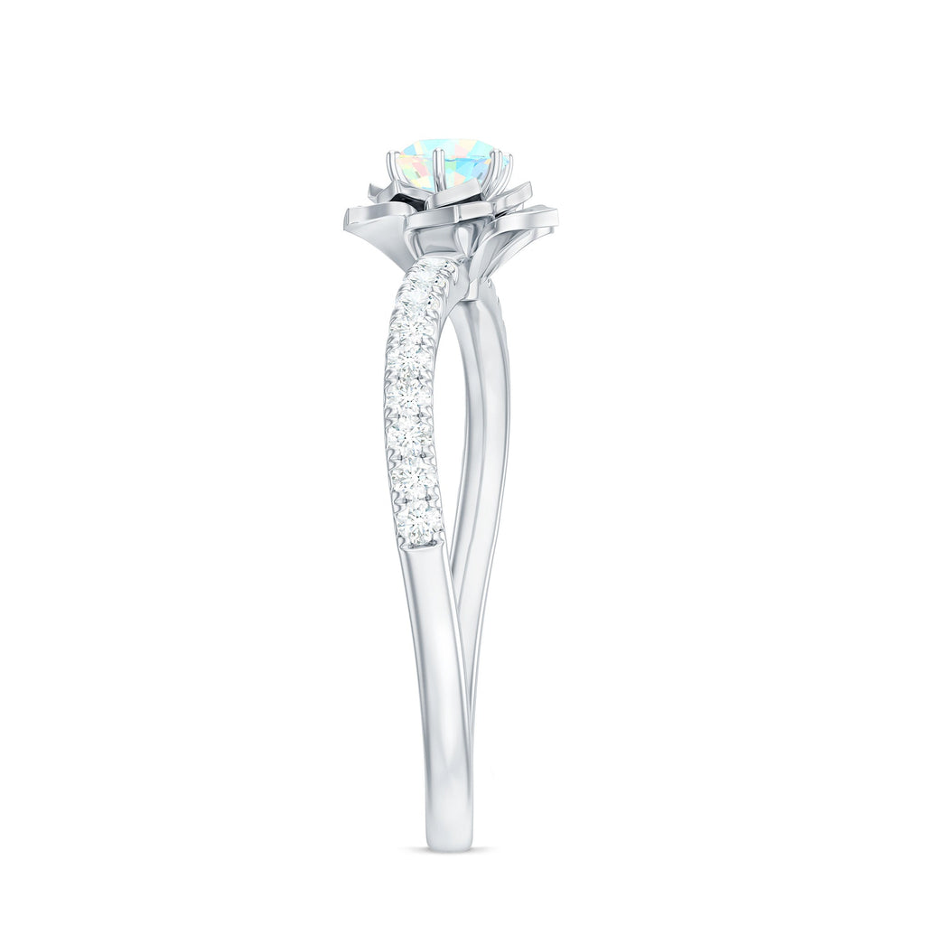 Natural Ethiopian Opal Floral Engagement Ring with Diamond Side Stones