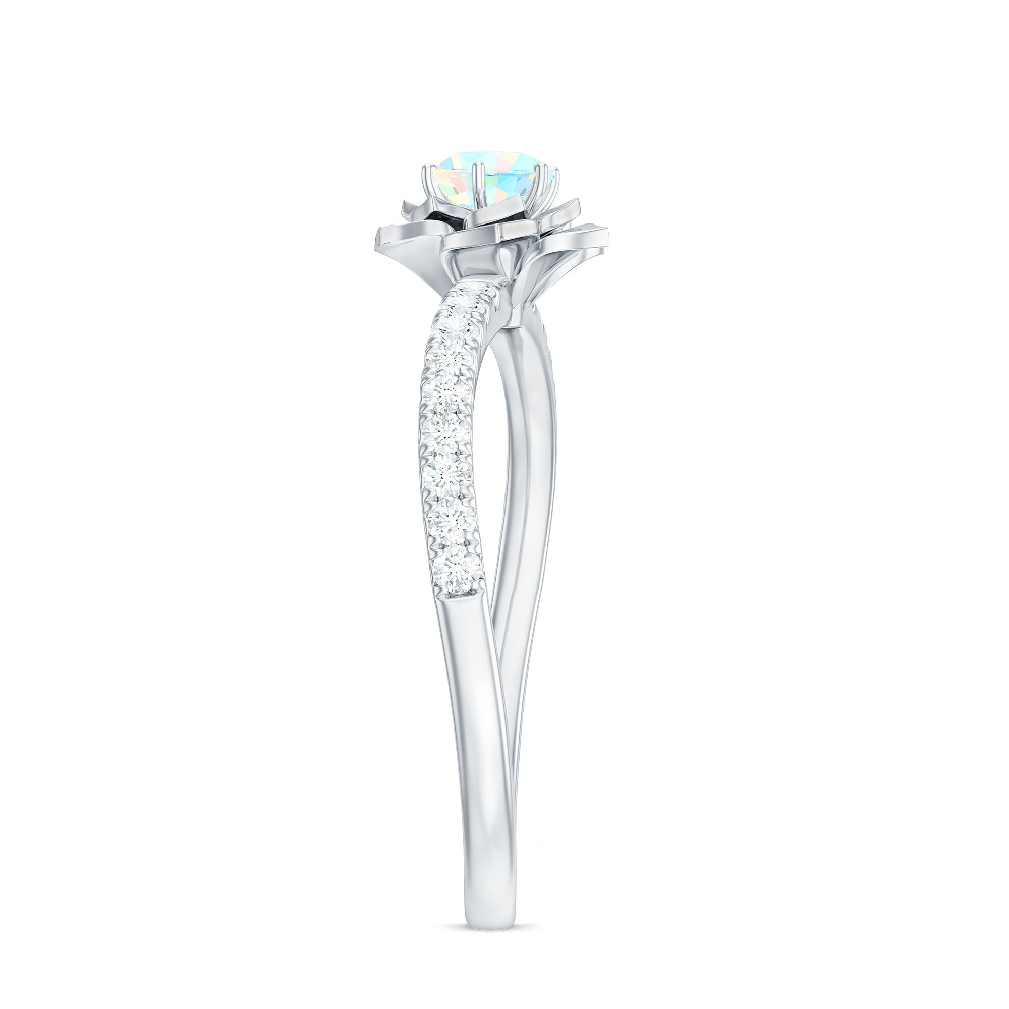 Natural Ethiopian Opal Floral Engagement Ring with Diamond Side Stones