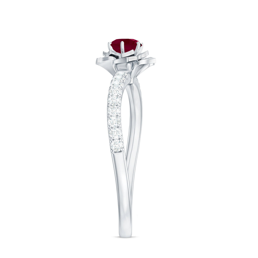 Natural 0.6 Carat Ruby Flower Engagement Ring with Diamond